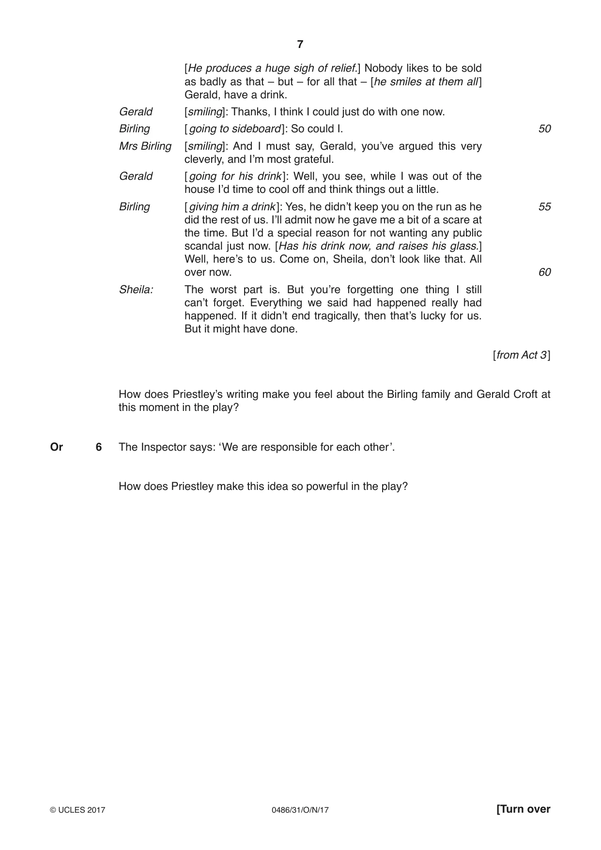 Cambridge IGCSE English - Literature 0486 2017 Oct/Nov Paper 3 · Variant 1 question paper, page 7 of 12