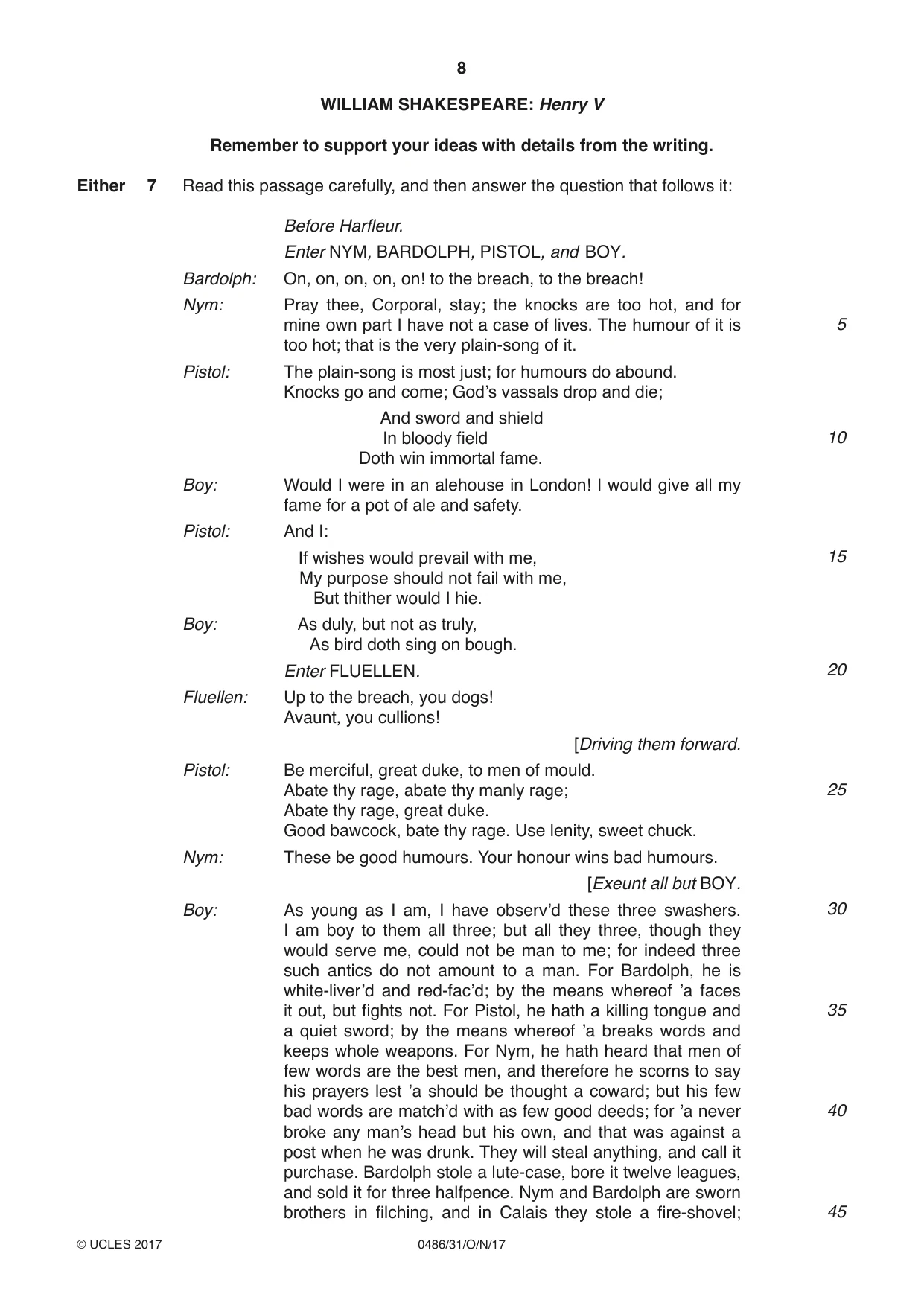 Cambridge IGCSE English - Literature 0486 2017 Oct/Nov Paper 3 · Variant 1 question paper, page 8 of 12