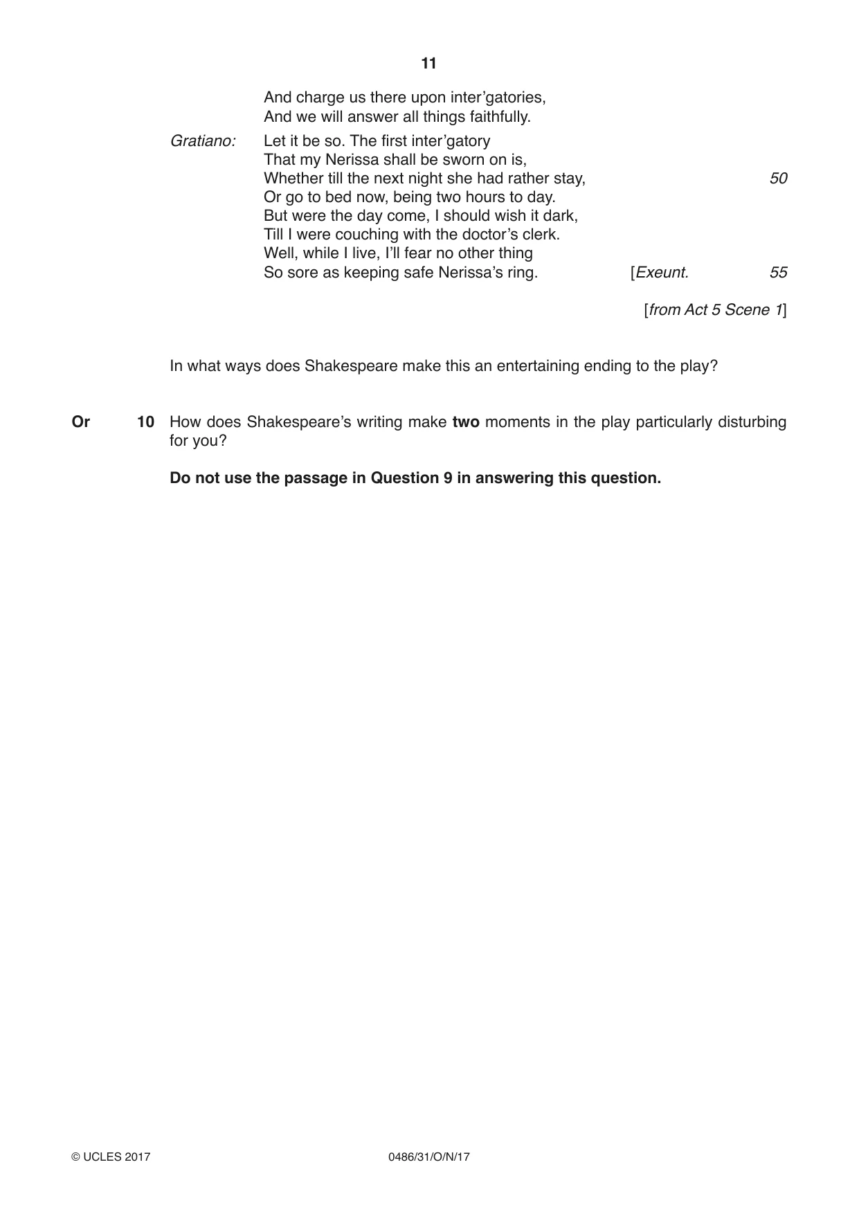 Cambridge IGCSE English - Literature 0486 2017 Oct/Nov Paper 3 · Variant 1 question paper, page 11 of 12