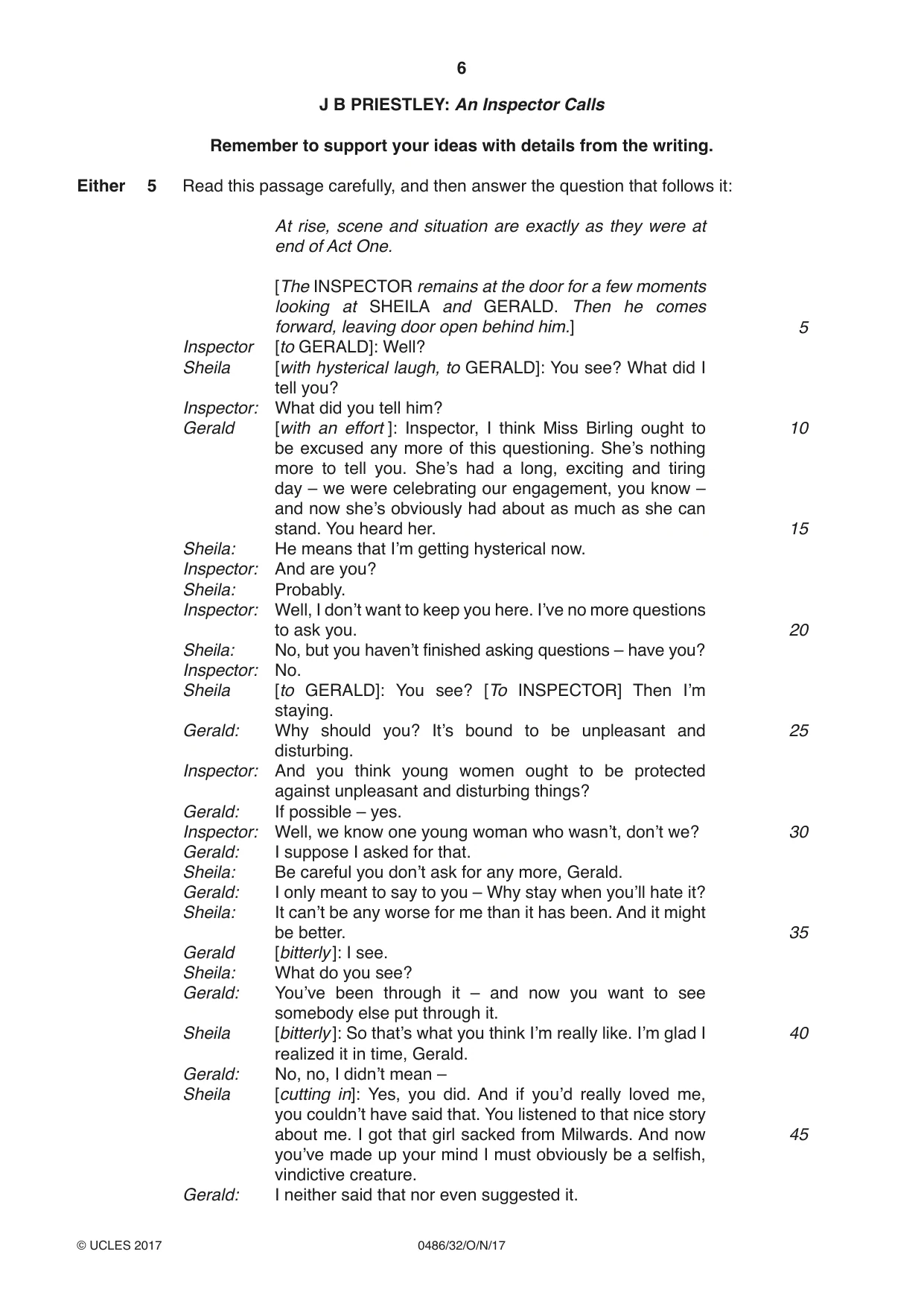 Cambridge IGCSE English - Literature 0486 2017 Oct/Nov Paper 3 · Variant 2 question paper, page 6 of 12