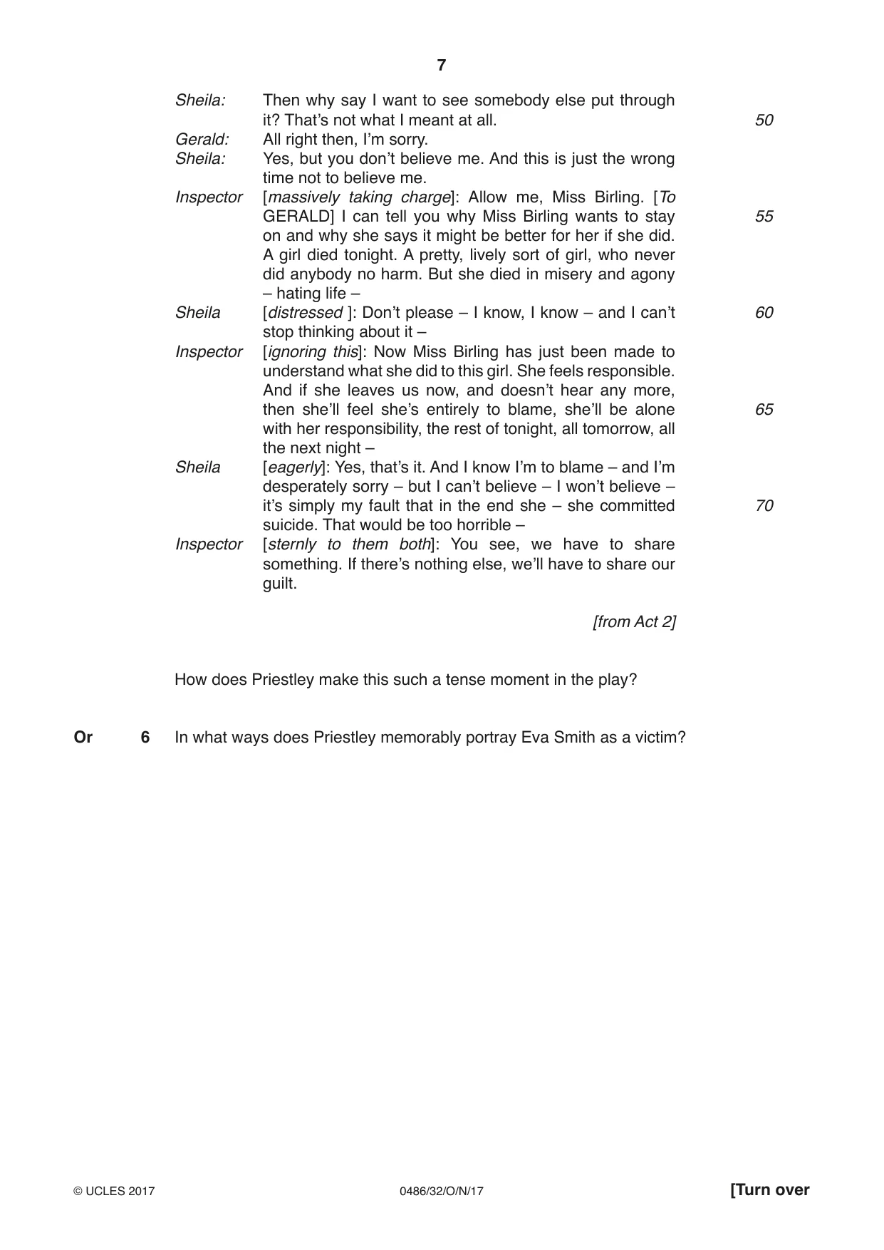 Cambridge IGCSE English - Literature 0486 2017 Oct/Nov Paper 3 · Variant 2 question paper, page 7 of 12