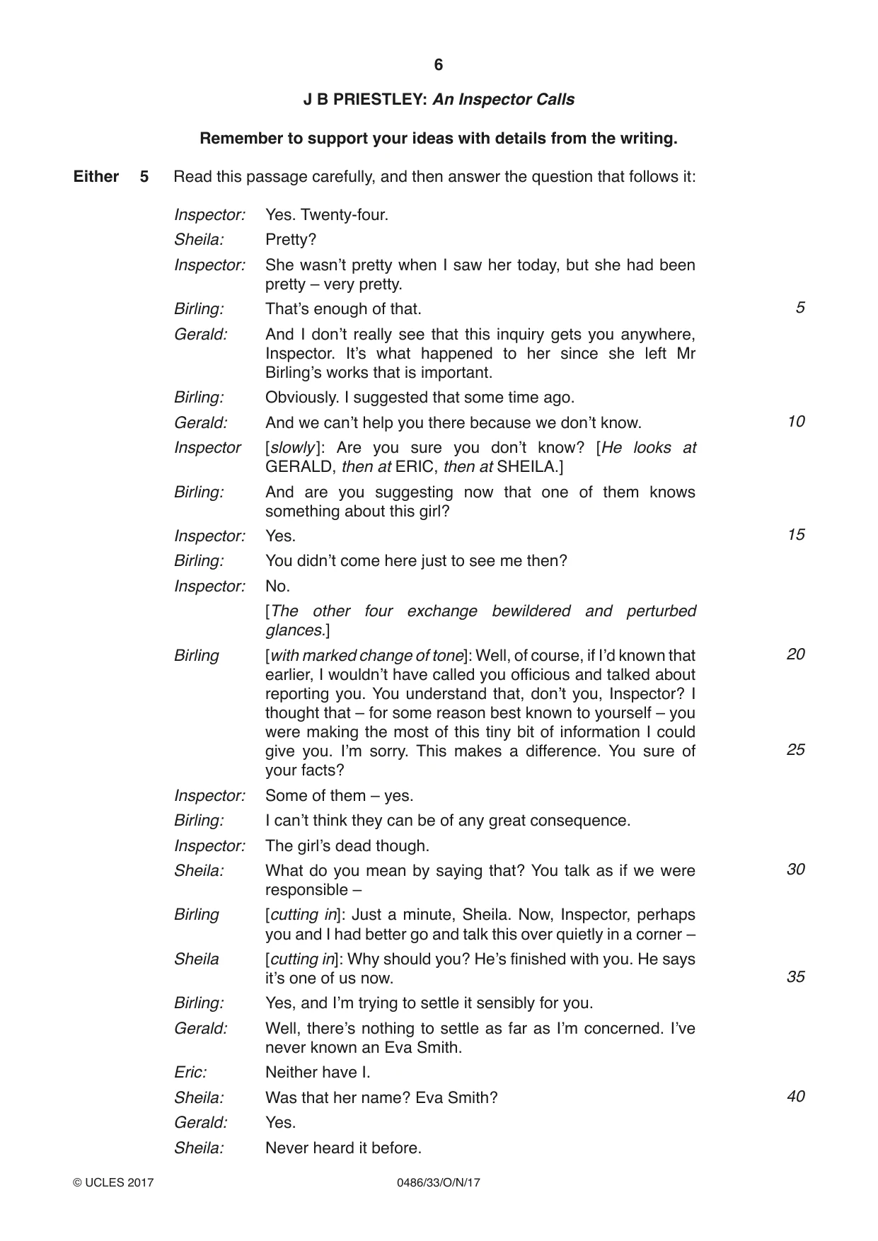 Cambridge IGCSE English - Literature 0486 2017 Oct/Nov Paper 3 · Variant 3 question paper, page 6 of 12