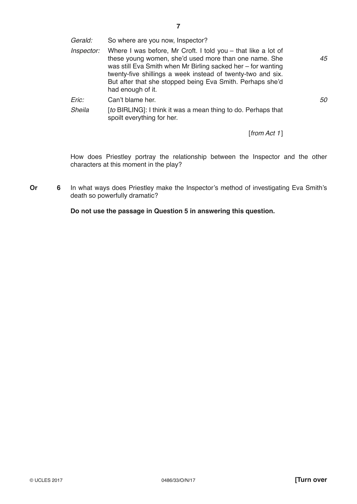 Cambridge IGCSE English - Literature 0486 2017 Oct/Nov Paper 3 · Variant 3 question paper, page 7 of 12