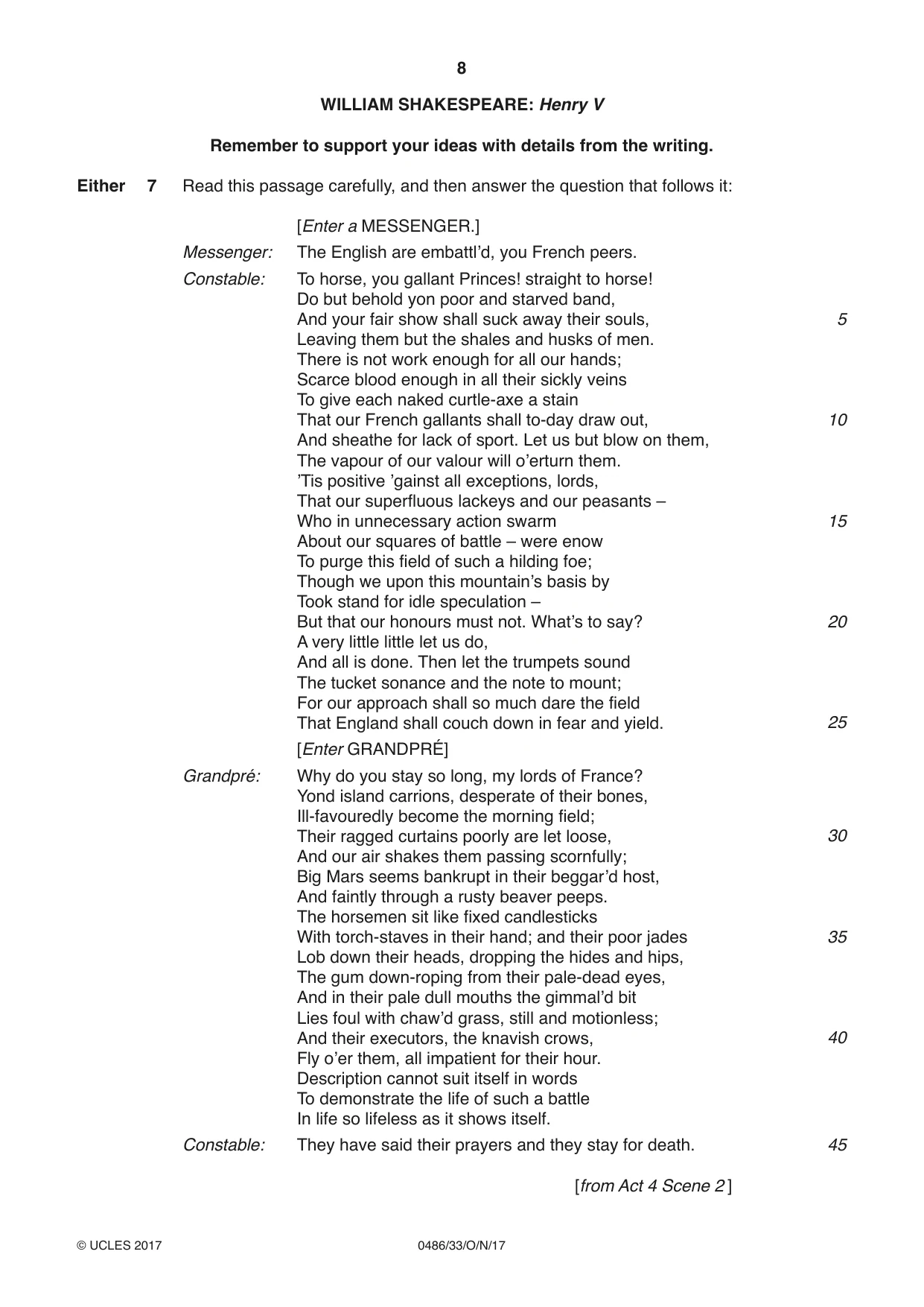 Cambridge IGCSE English - Literature 0486 2017 Oct/Nov Paper 3 · Variant 3 question paper, page 8 of 12