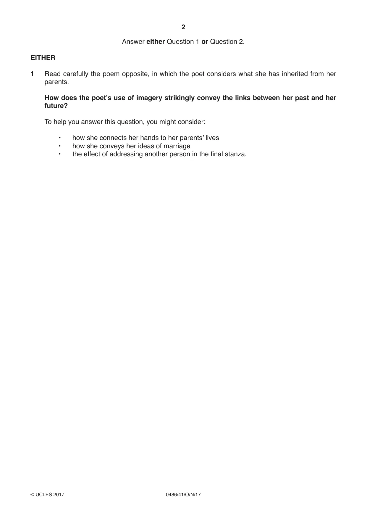 Cambridge IGCSE English - Literature 0486 2017 Oct/Nov Paper 4 · Variant 1 question paper, page 2 of 8