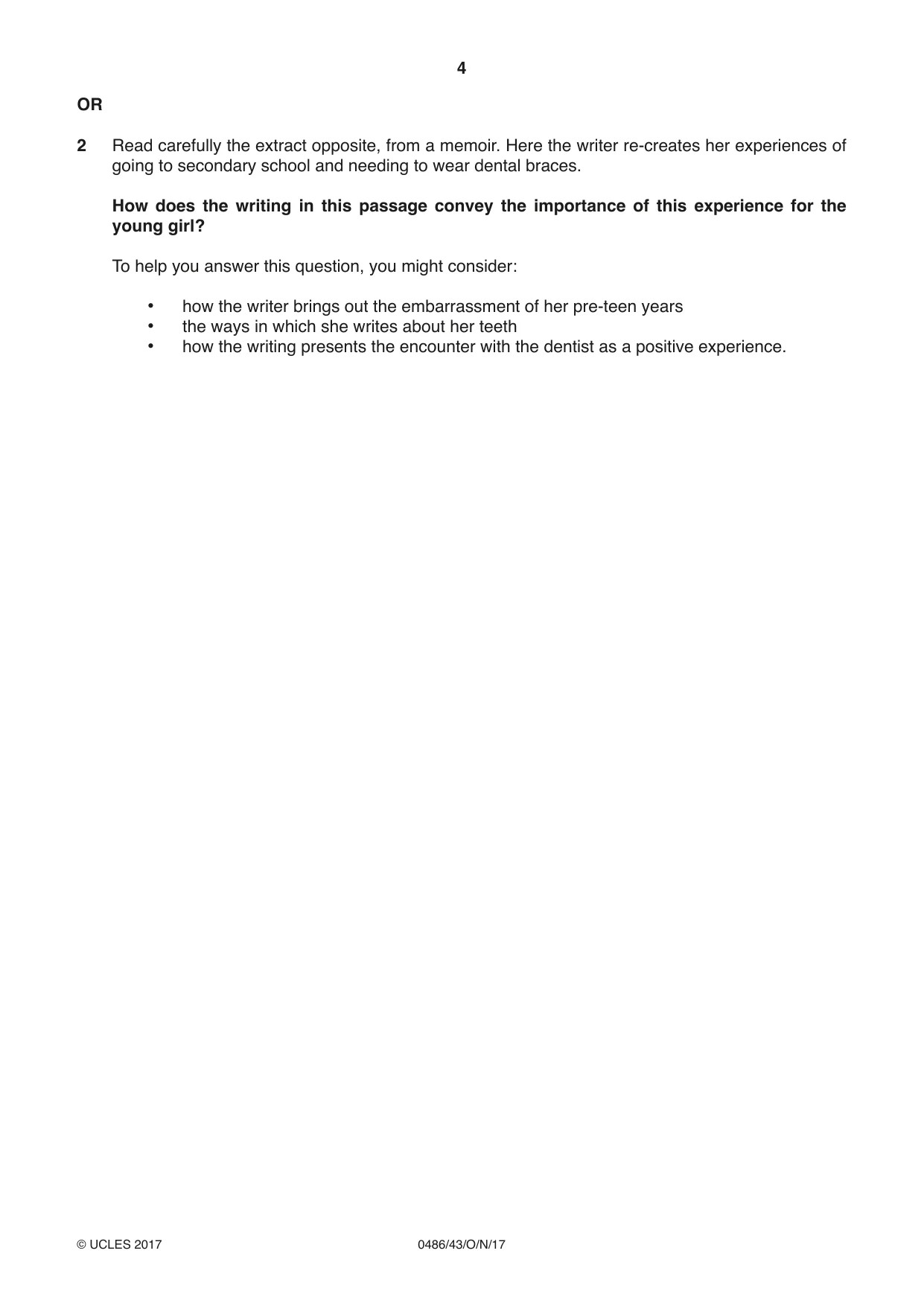 Cambridge IGCSE English - Literature 0486 2017 Oct/Nov Paper 4 · Variant 3 question paper, page 4 of 8