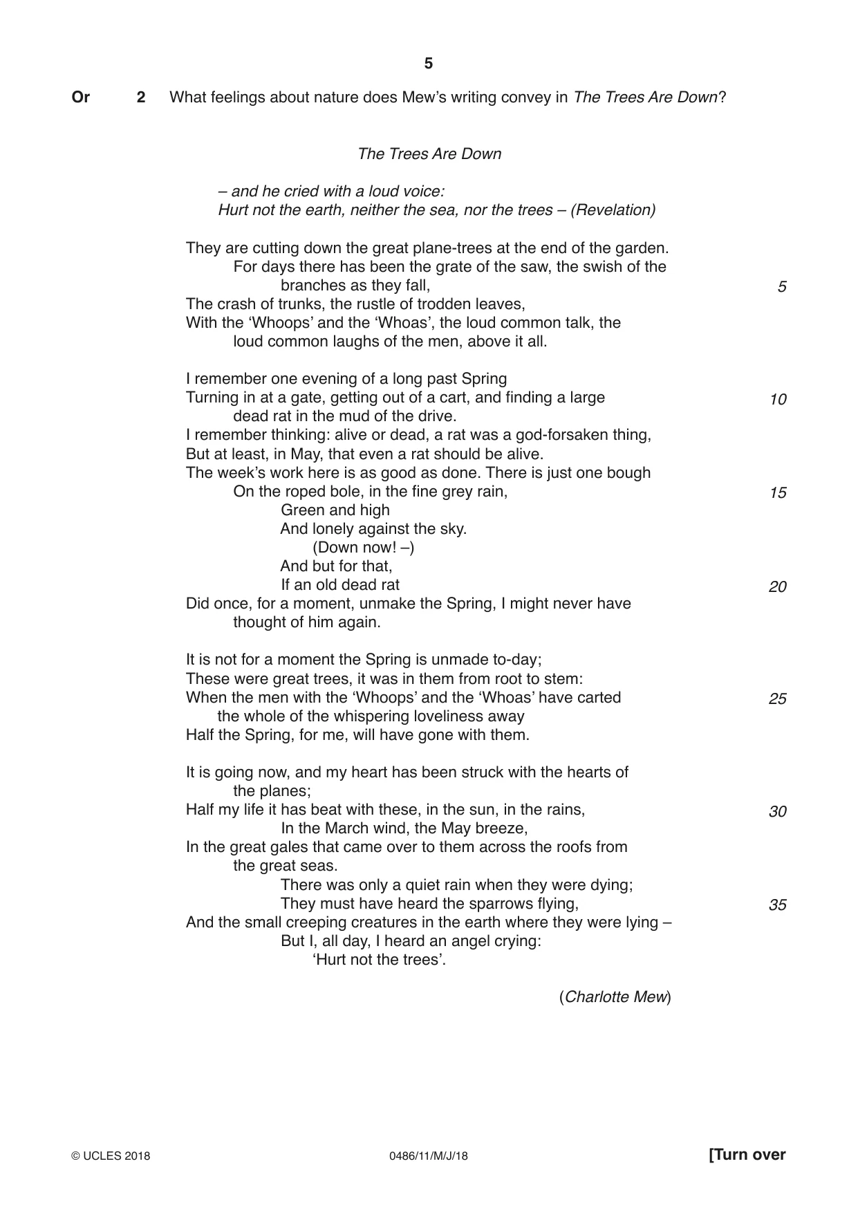Cambridge IGCSE English - Literature 0486 2018 May/June Paper 1 · Variant 1 question paper, page 5 of 28