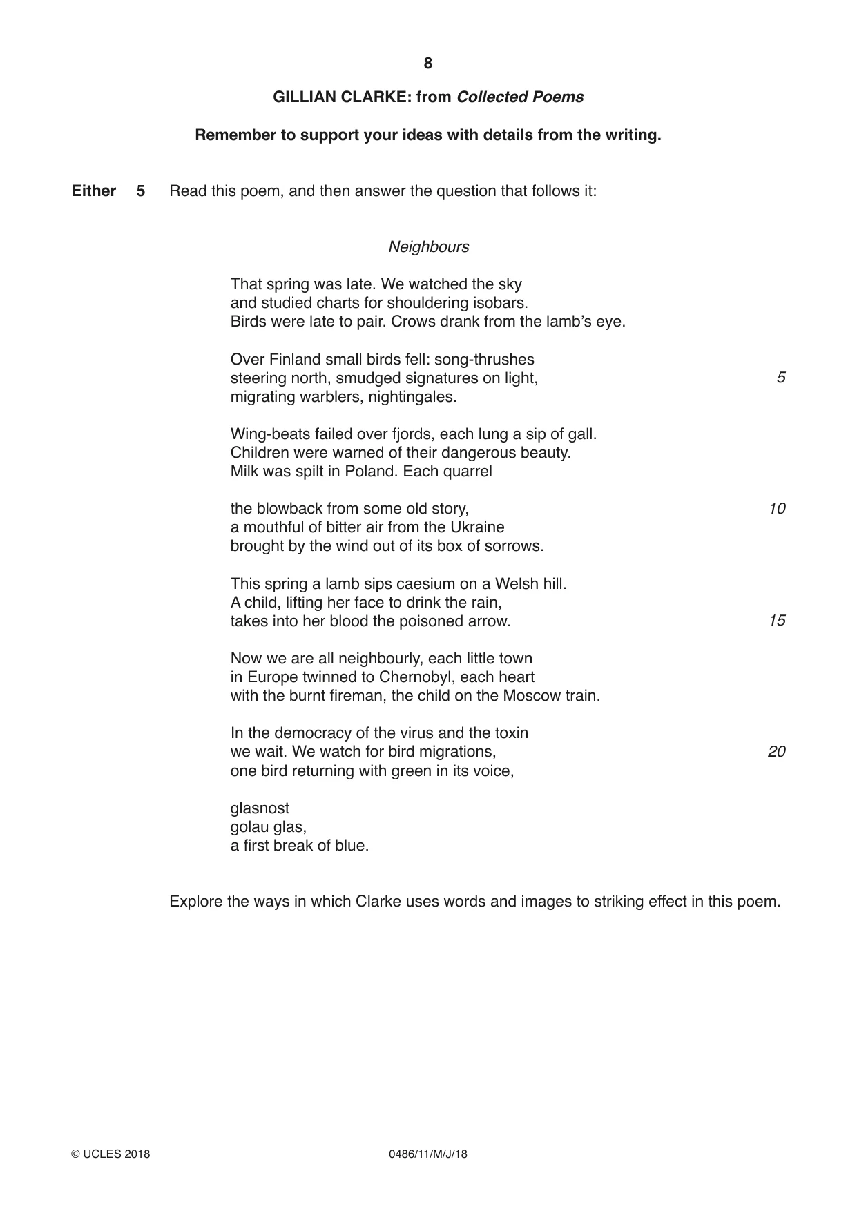 Cambridge IGCSE English - Literature 0486 2018 May/June Paper 1 · Variant 1 question paper, page 8 of 28
