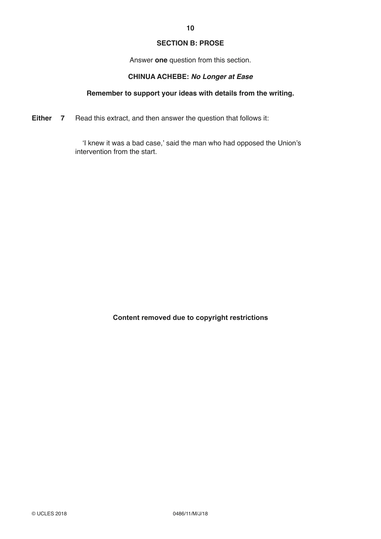 Cambridge IGCSE English - Literature 0486 2018 May/June Paper 1 · Variant 1 question paper, page 10 of 28
