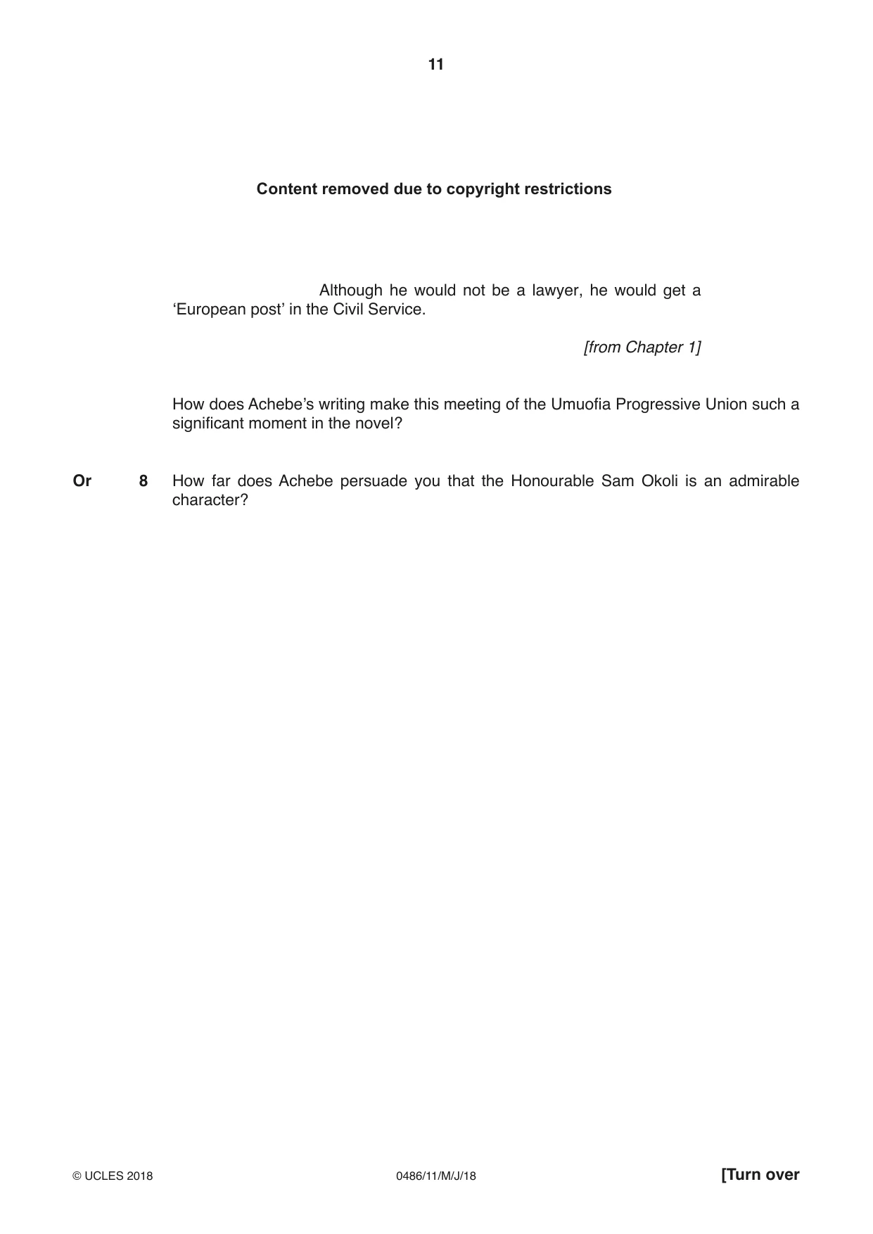 Cambridge IGCSE English - Literature 0486 2018 May/June Paper 1 · Variant 1 question paper, page 11 of 28