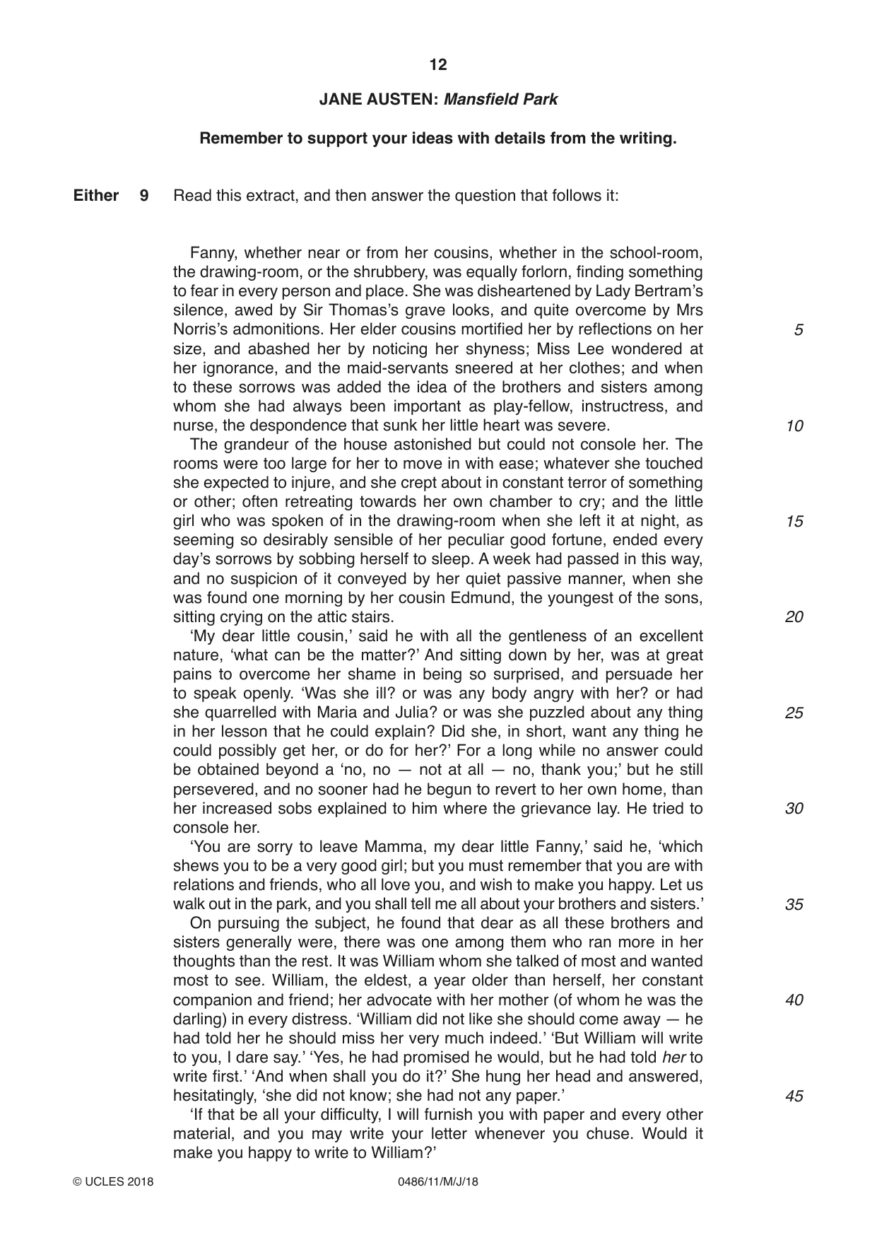 Cambridge IGCSE English - Literature 0486 2018 May/June Paper 1 · Variant 1 question paper, page 12 of 28