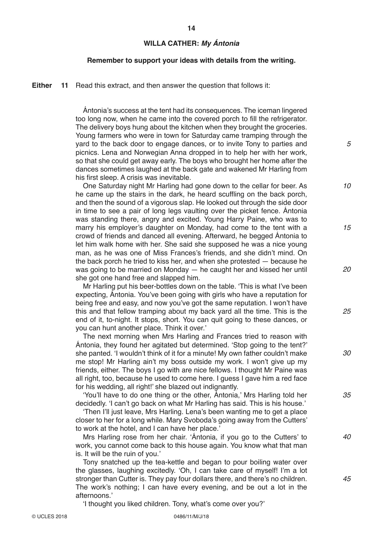 Cambridge IGCSE English - Literature 0486 2018 May/June Paper 1 · Variant 1 question paper, page 14 of 28