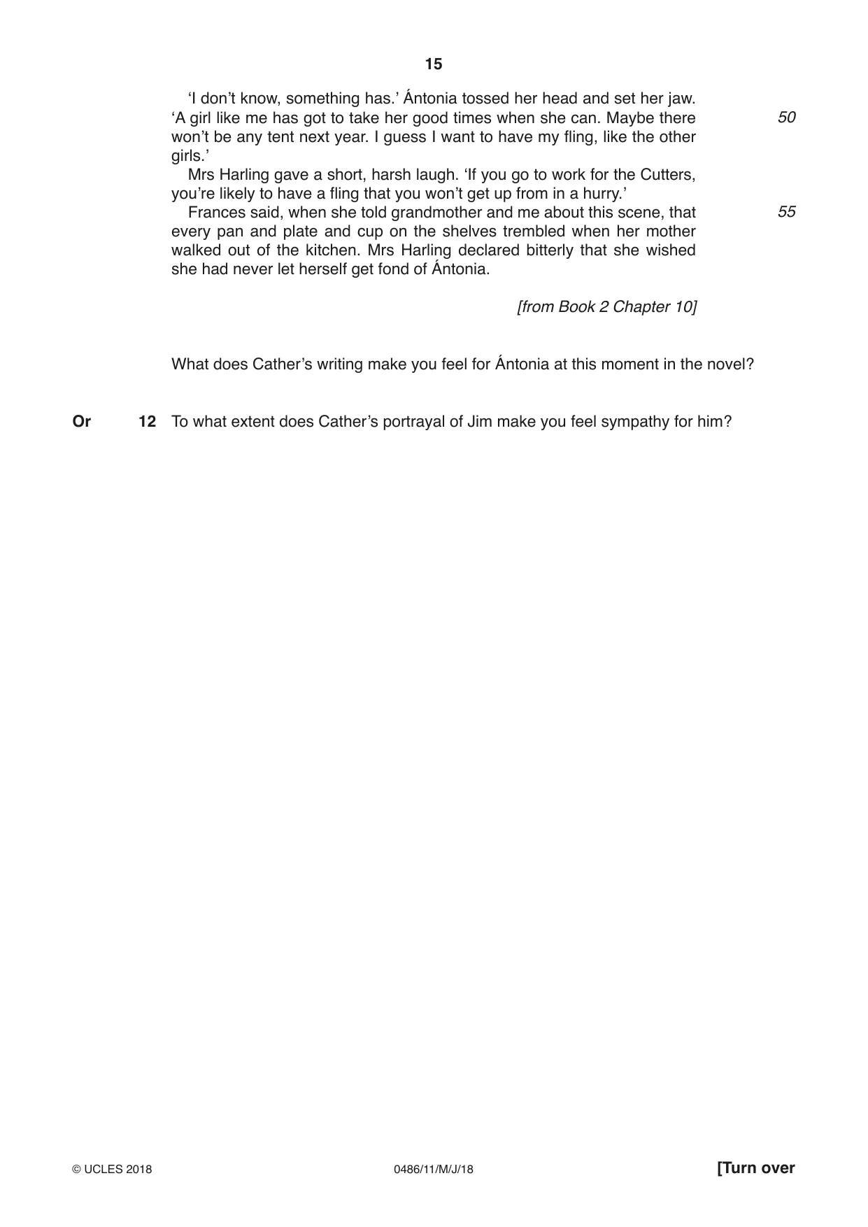 Cambridge IGCSE English - Literature 0486 2018 May/June Paper 1 · Variant 1 question paper, page 15 of 28
