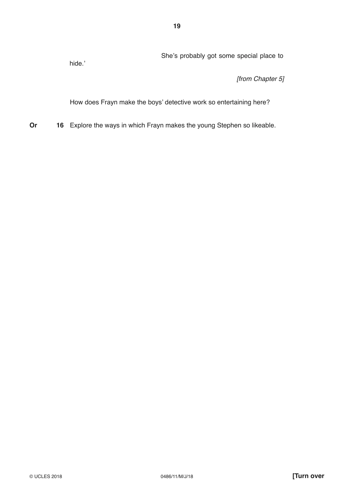 Cambridge IGCSE English - Literature 0486 2018 May/June Paper 1 · Variant 1 question paper, page 19 of 28