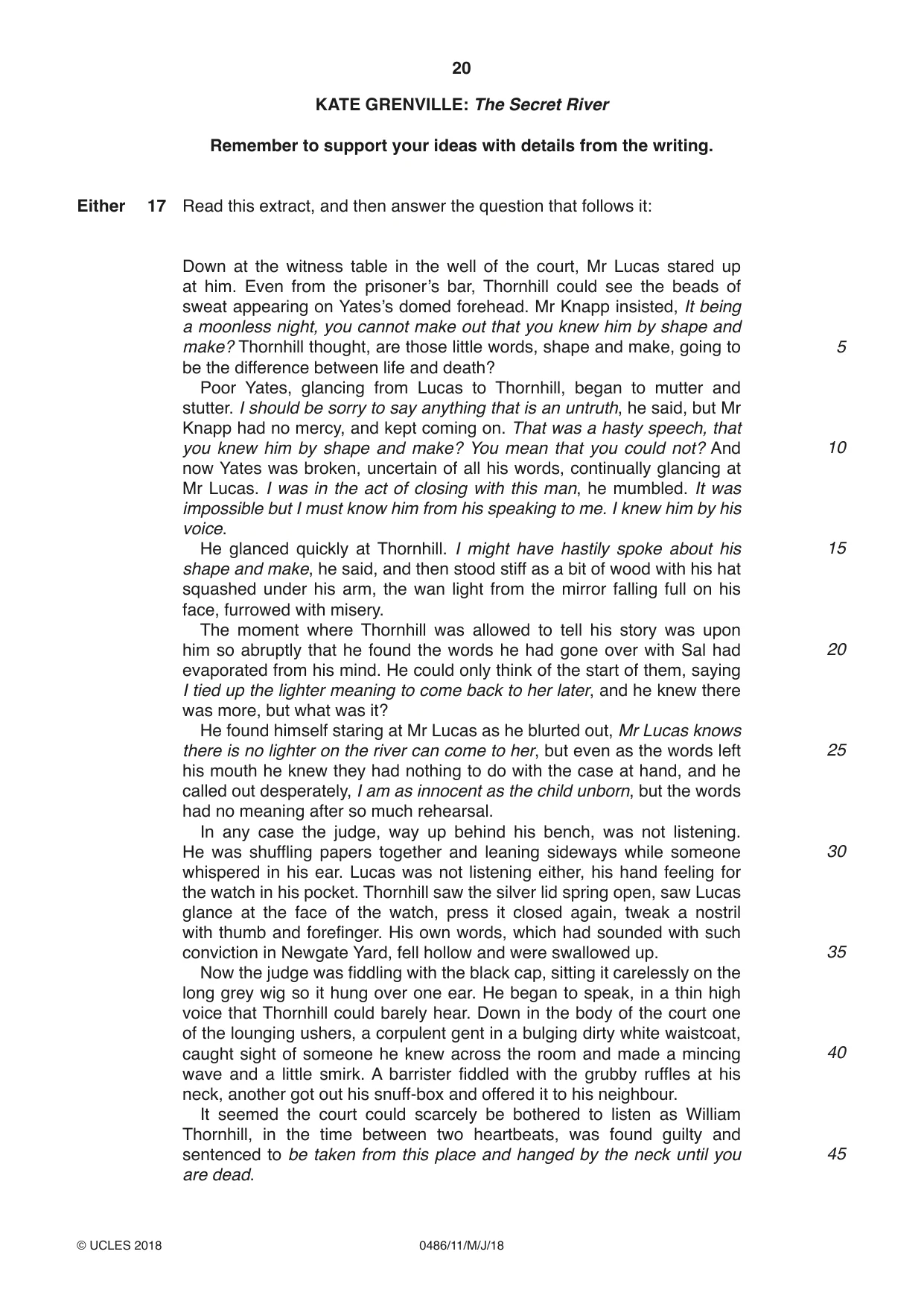 Cambridge IGCSE English - Literature 0486 2018 May/June Paper 1 · Variant 1 question paper, page 20 of 28