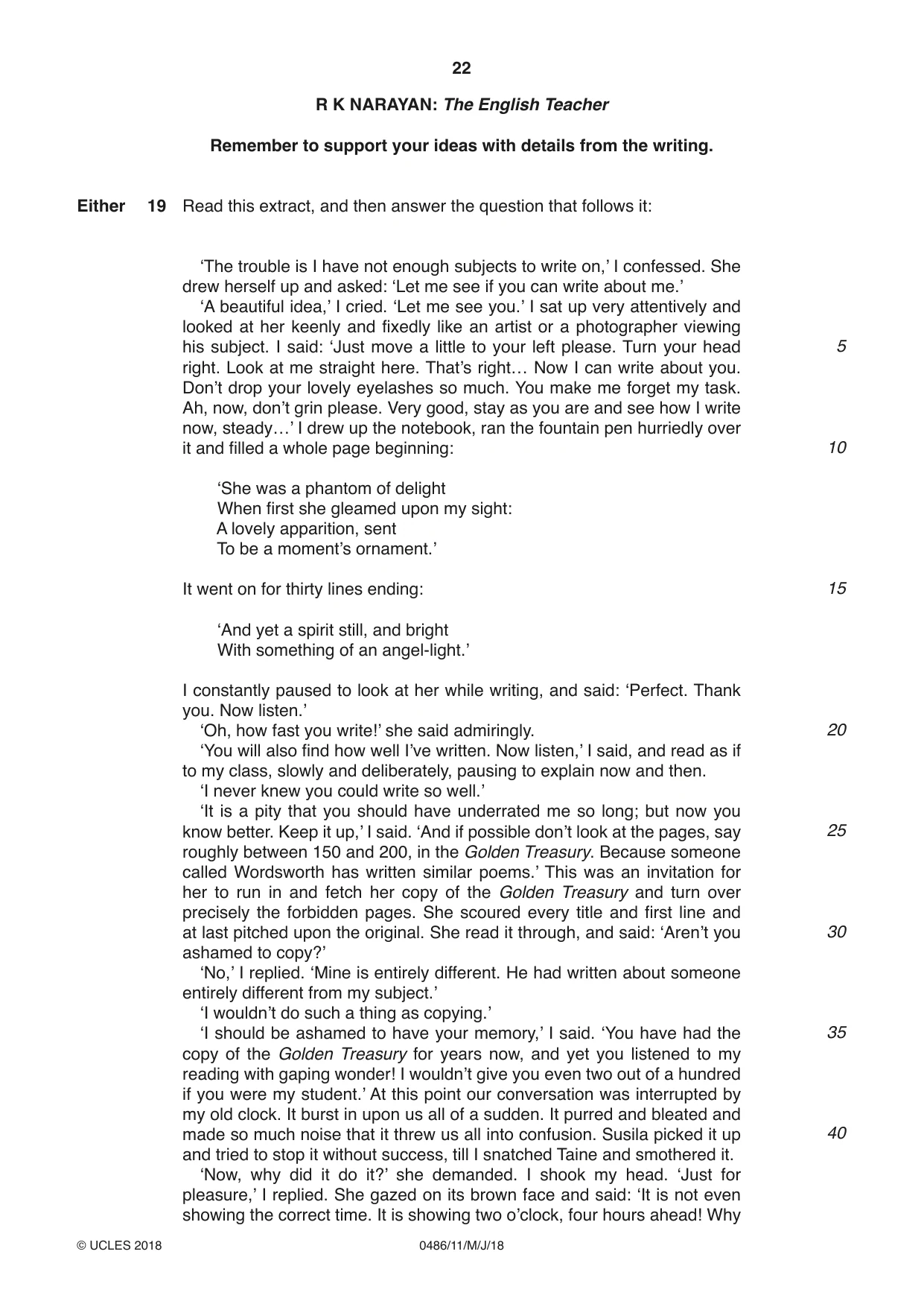 Cambridge IGCSE English - Literature 0486 2018 May/June Paper 1 · Variant 1 question paper, page 22 of 28