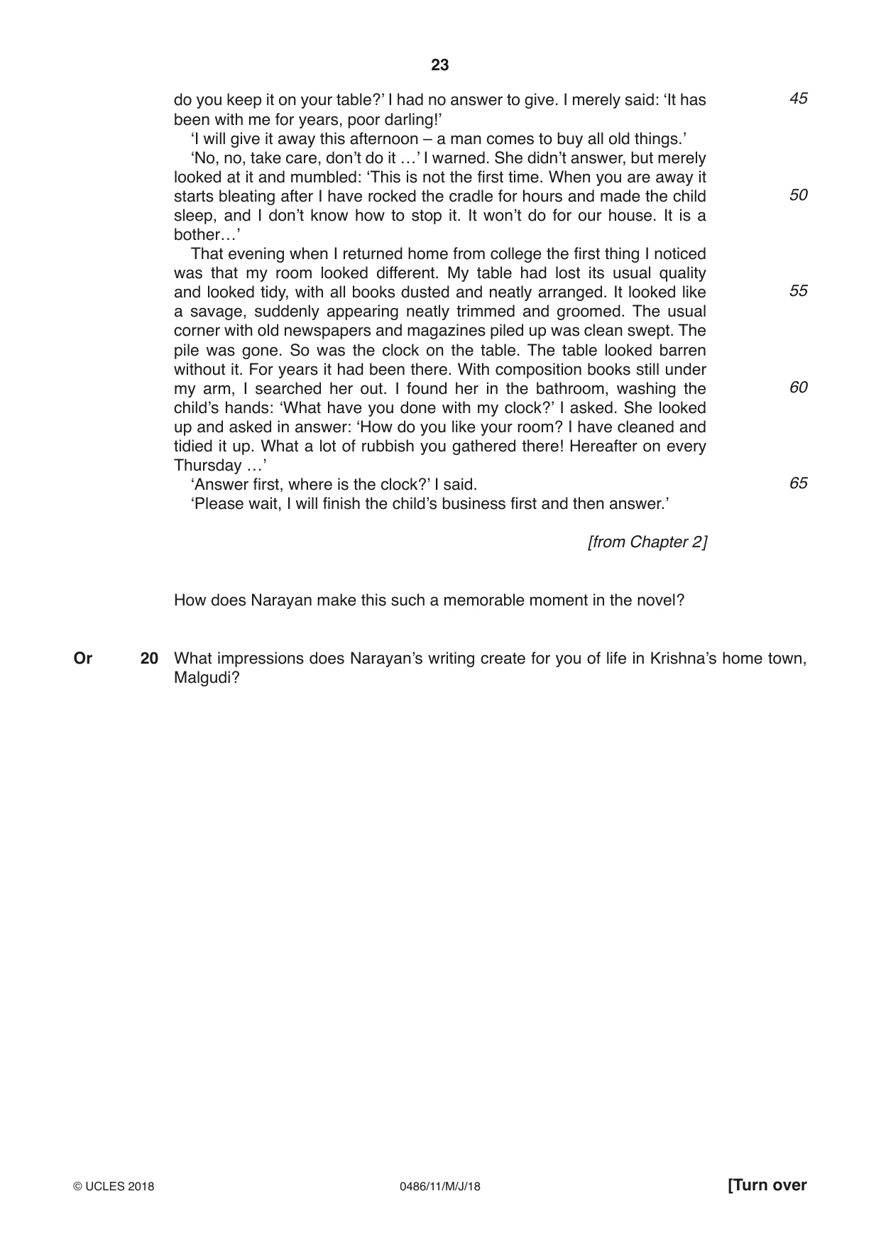 Cambridge IGCSE English - Literature 0486 2018 May/June Paper 1 · Variant 1 question paper, page 23 of 28