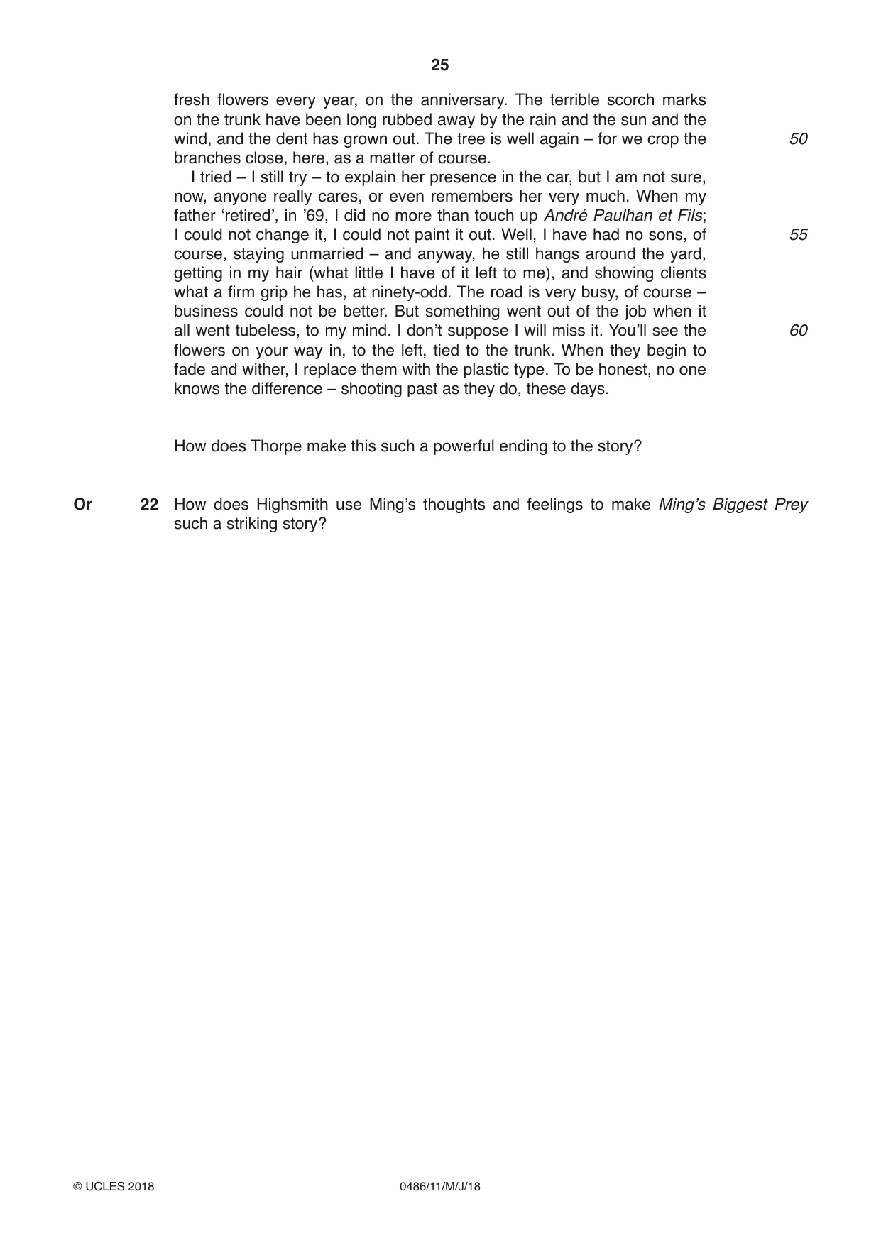 Cambridge IGCSE English - Literature 0486 2018 May/June Paper 1 · Variant 1 question paper, page 25 of 28