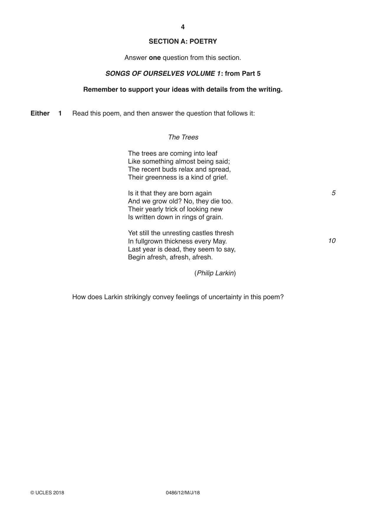 Cambridge IGCSE English - Literature 0486 2018 May/June Paper 1 · Variant 2 question paper, page 4 of 28