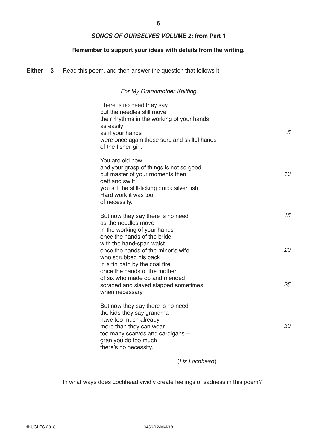 Cambridge IGCSE English - Literature 0486 2018 May/June Paper 1 · Variant 2 question paper, page 6 of 28