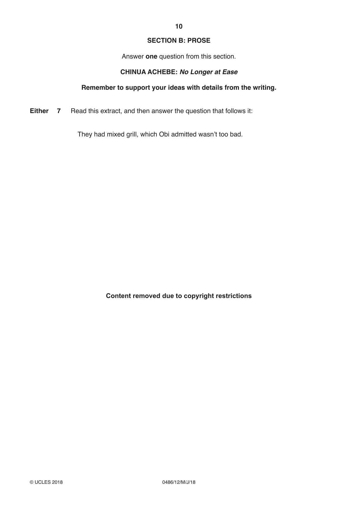 Cambridge IGCSE English - Literature 0486 2018 May/June Paper 1 · Variant 2 question paper, page 10 of 28