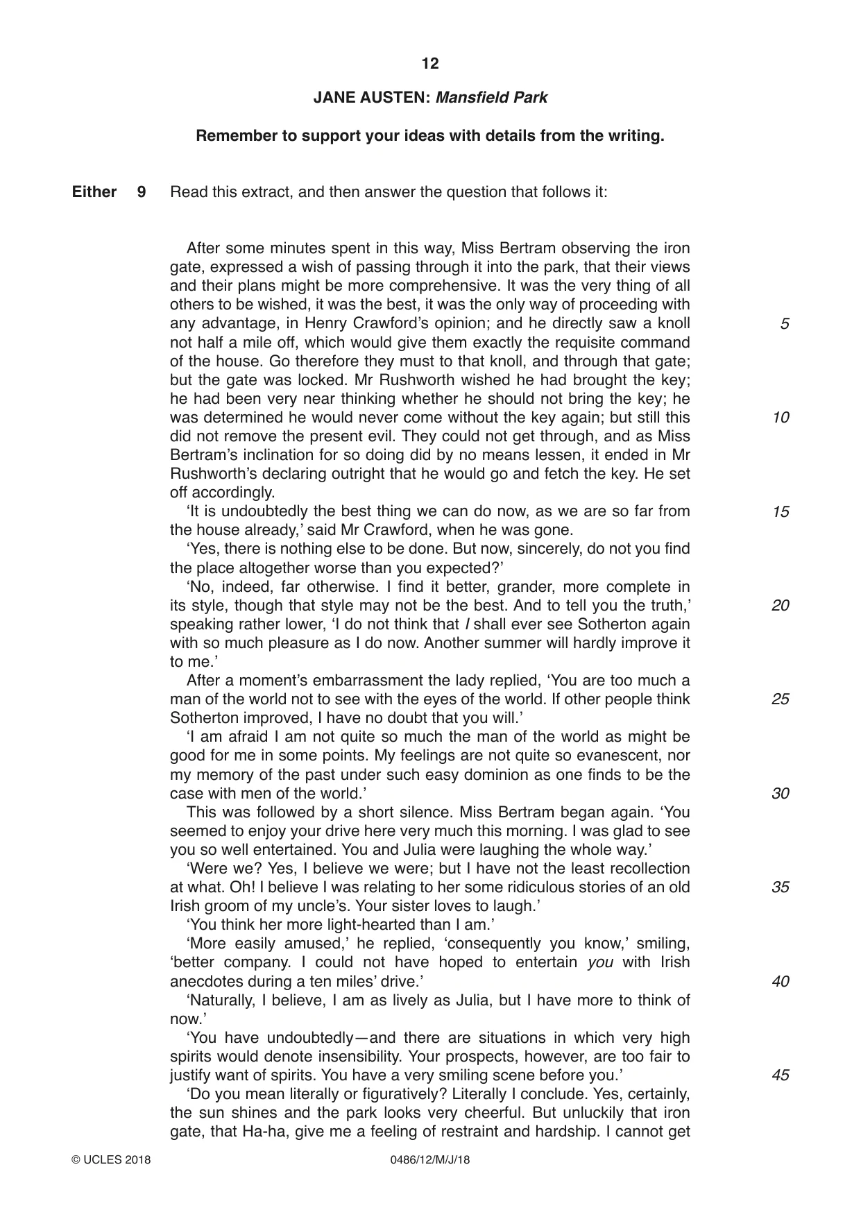 Cambridge IGCSE English - Literature 0486 2018 May/June Paper 1 · Variant 2 question paper, page 12 of 28