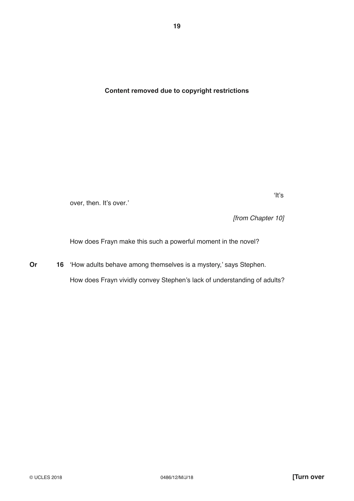 Cambridge IGCSE English - Literature 0486 2018 May/June Paper 1 · Variant 2 question paper, page 19 of 28