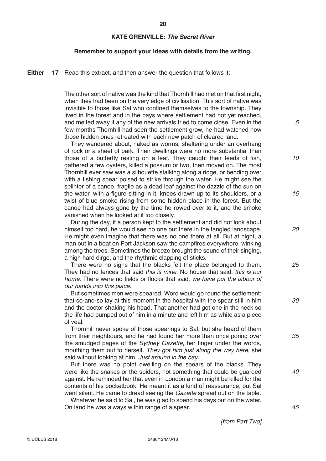 Cambridge IGCSE English - Literature 0486 2018 May/June Paper 1 · Variant 2 question paper, page 20 of 28