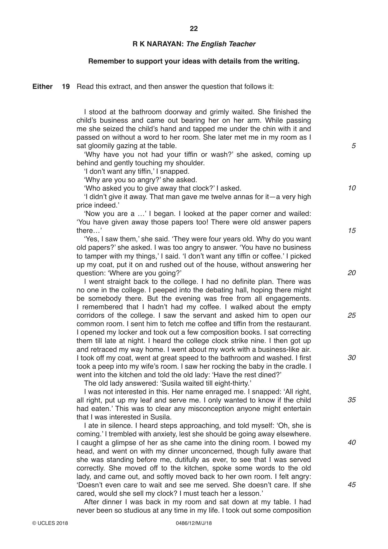 Cambridge IGCSE English - Literature 0486 2018 May/June Paper 1 · Variant 2 question paper, page 22 of 28