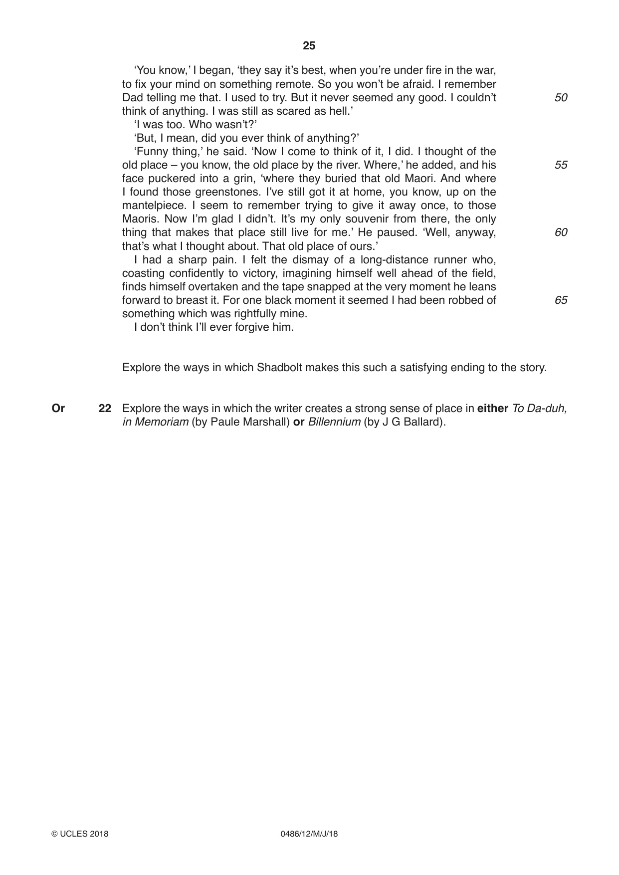 Cambridge IGCSE English - Literature 0486 2018 May/June Paper 1 · Variant 2 question paper, page 25 of 28