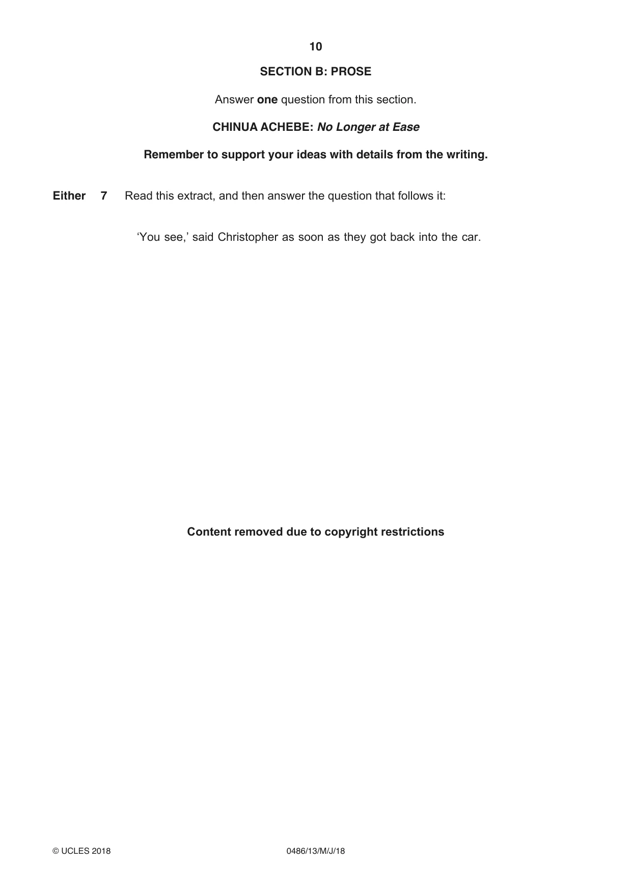 Cambridge IGCSE English - Literature 0486 2018 May/June Paper 1 · Variant 3 question paper, page 10 of 28