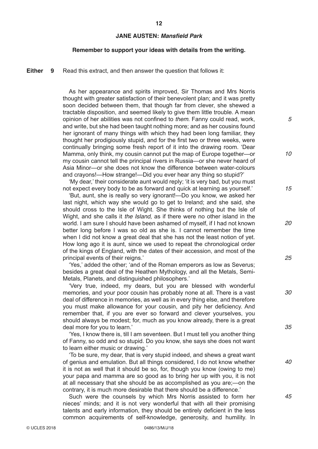 Cambridge IGCSE English - Literature 0486 2018 May/June Paper 1 · Variant 3 question paper, page 12 of 28