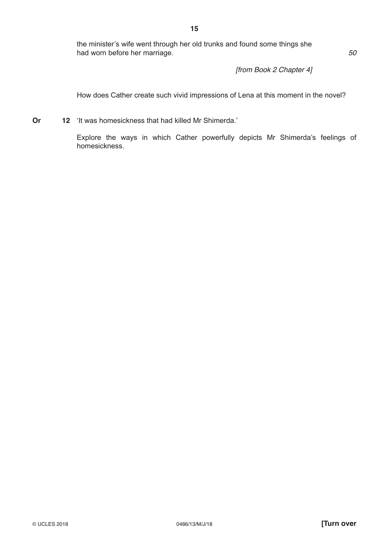 Cambridge IGCSE English - Literature 0486 2018 May/June Paper 1 · Variant 3 question paper, page 15 of 28