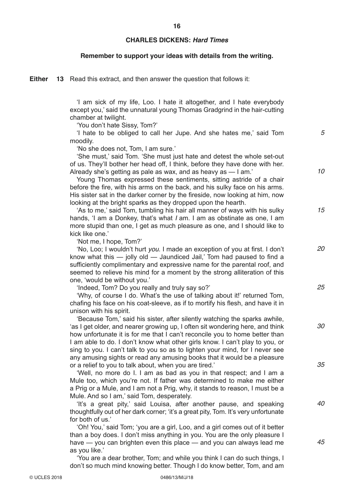 Cambridge IGCSE English - Literature 0486 2018 May/June Paper 1 · Variant 3 question paper, page 16 of 28