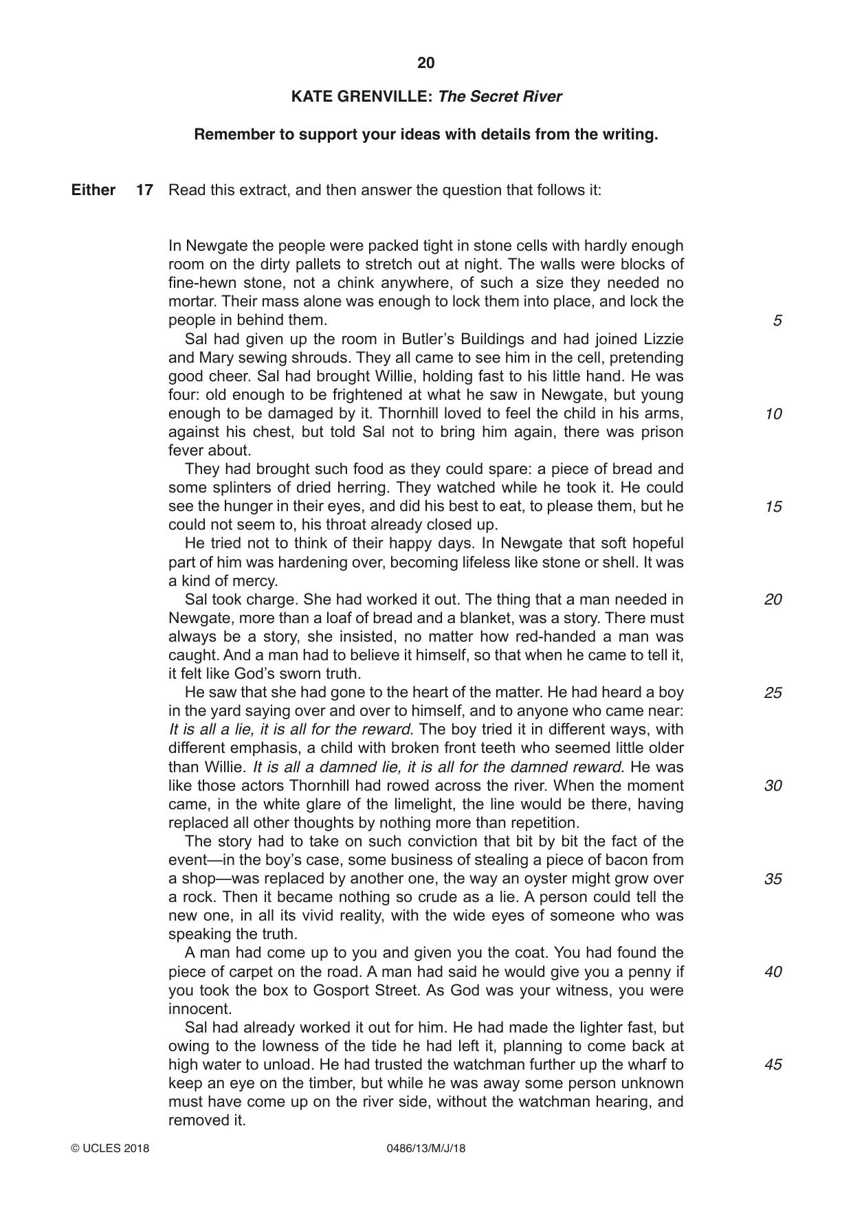 Cambridge IGCSE English - Literature 0486 2018 May/June Paper 1 · Variant 3 question paper, page 20 of 28