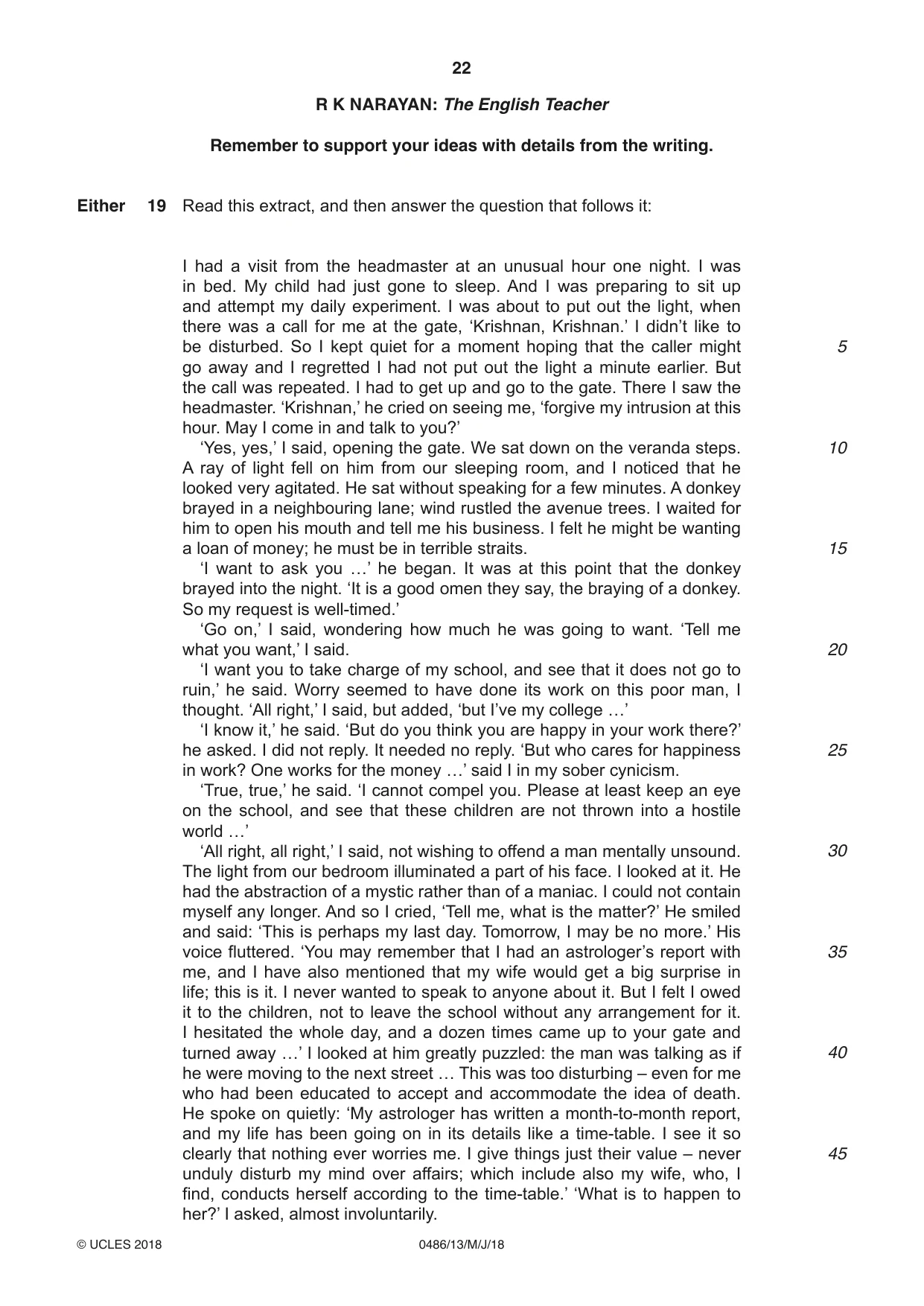 Cambridge IGCSE English - Literature 0486 2018 May/June Paper 1 · Variant 3 question paper, page 22 of 28