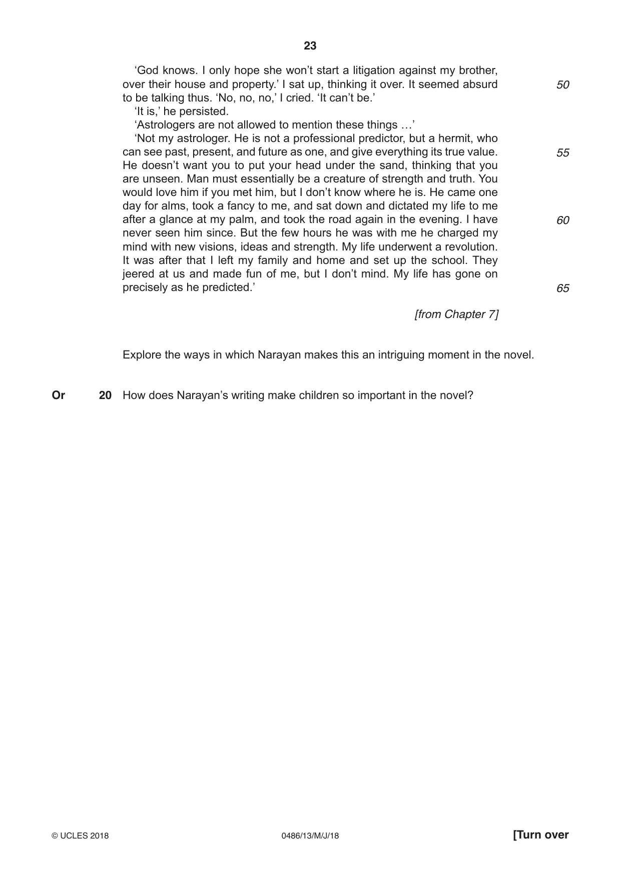 Cambridge IGCSE English - Literature 0486 2018 May/June Paper 1 · Variant 3 question paper, page 23 of 28