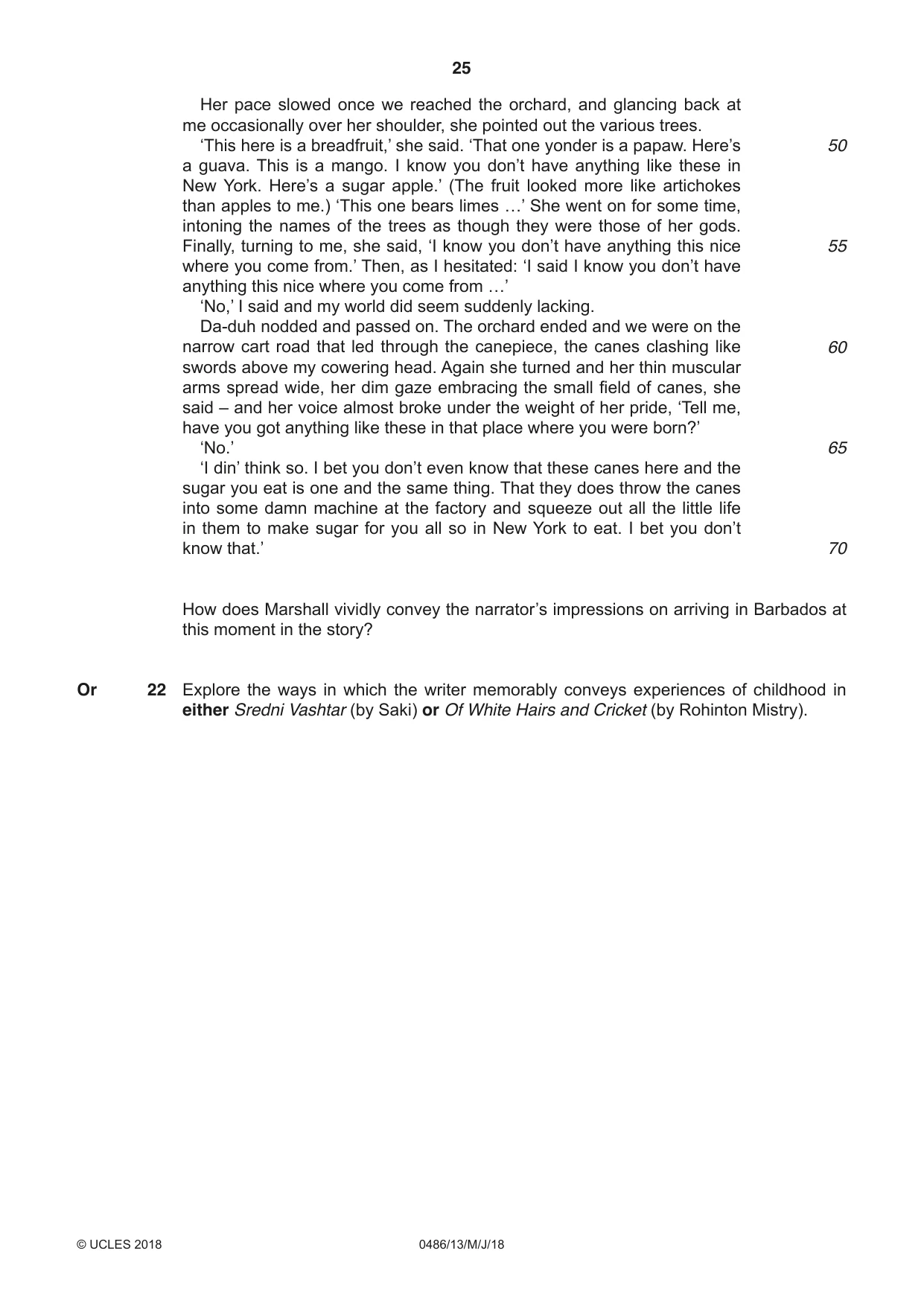 Cambridge IGCSE English - Literature 0486 2018 May/June Paper 1 · Variant 3 question paper, page 25 of 28