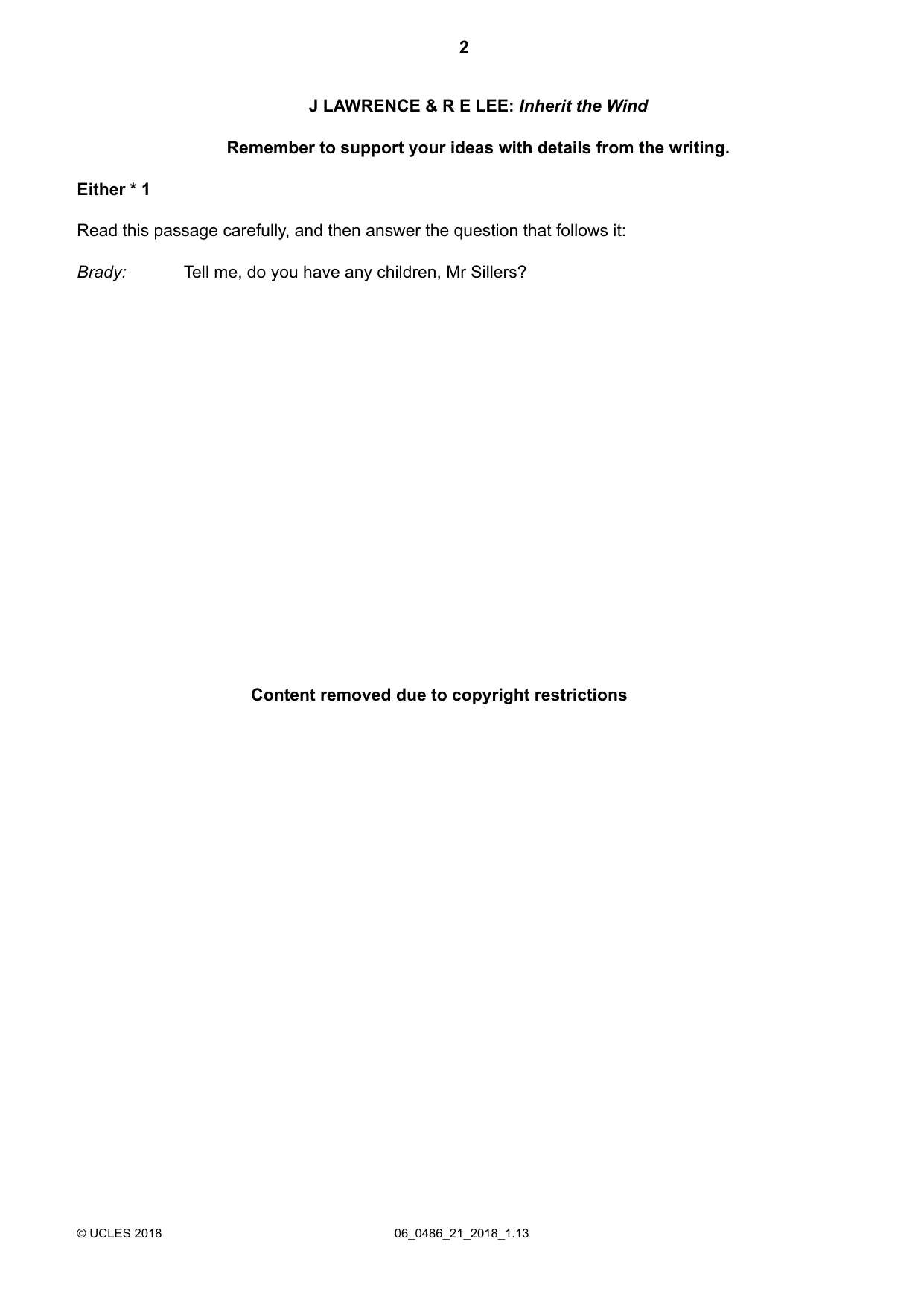 Cambridge IGCSE English - Literature 0486 2018 May/June Paper 2 · Variant 1 question paper, page 2 of 12