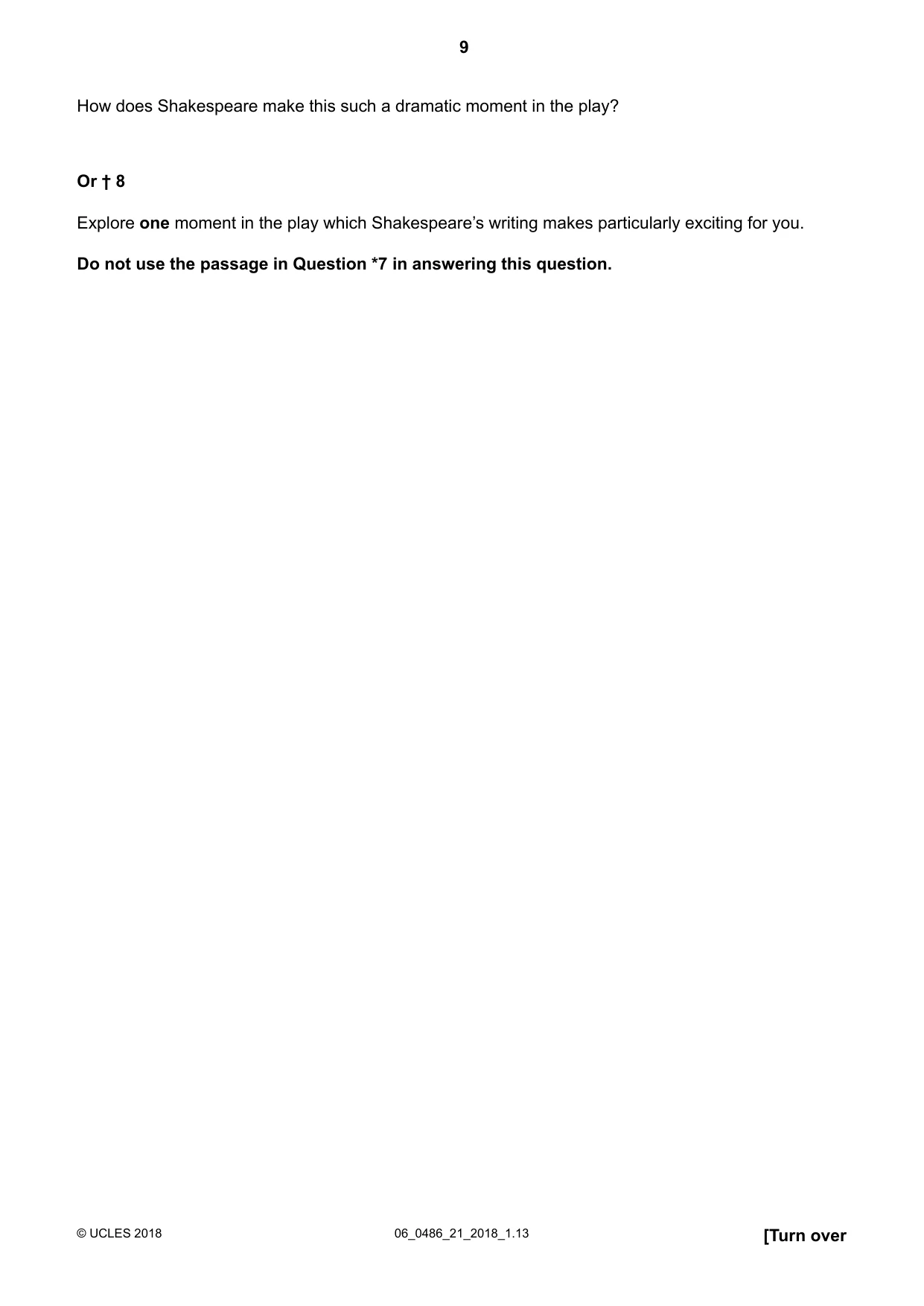 Cambridge IGCSE English - Literature 0486 2018 May/June Paper 2 · Variant 1 question paper, page 9 of 12