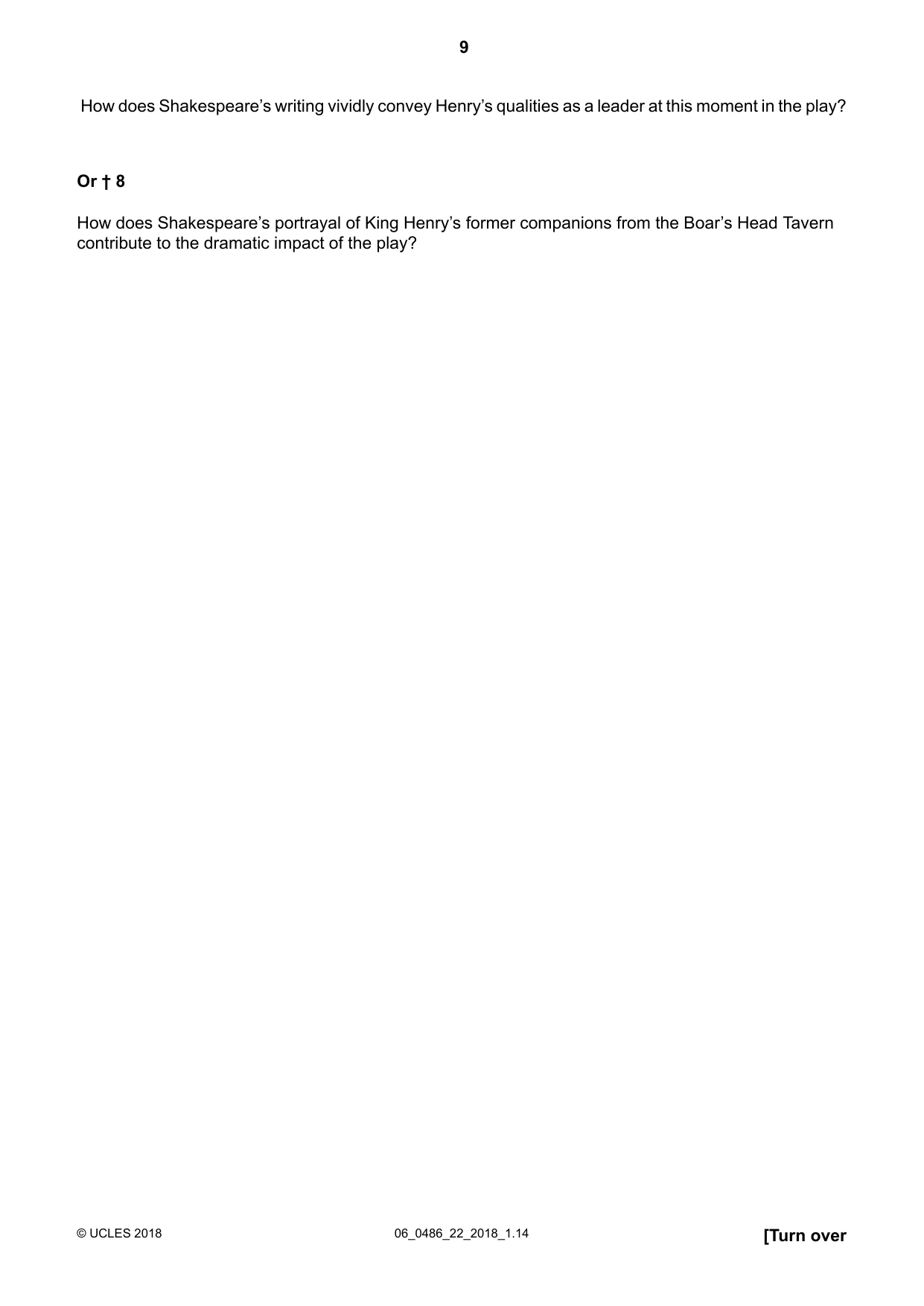 Cambridge IGCSE English - Literature 0486 2018 May/June Paper 2 · Variant 2 question paper, page 9 of 12
