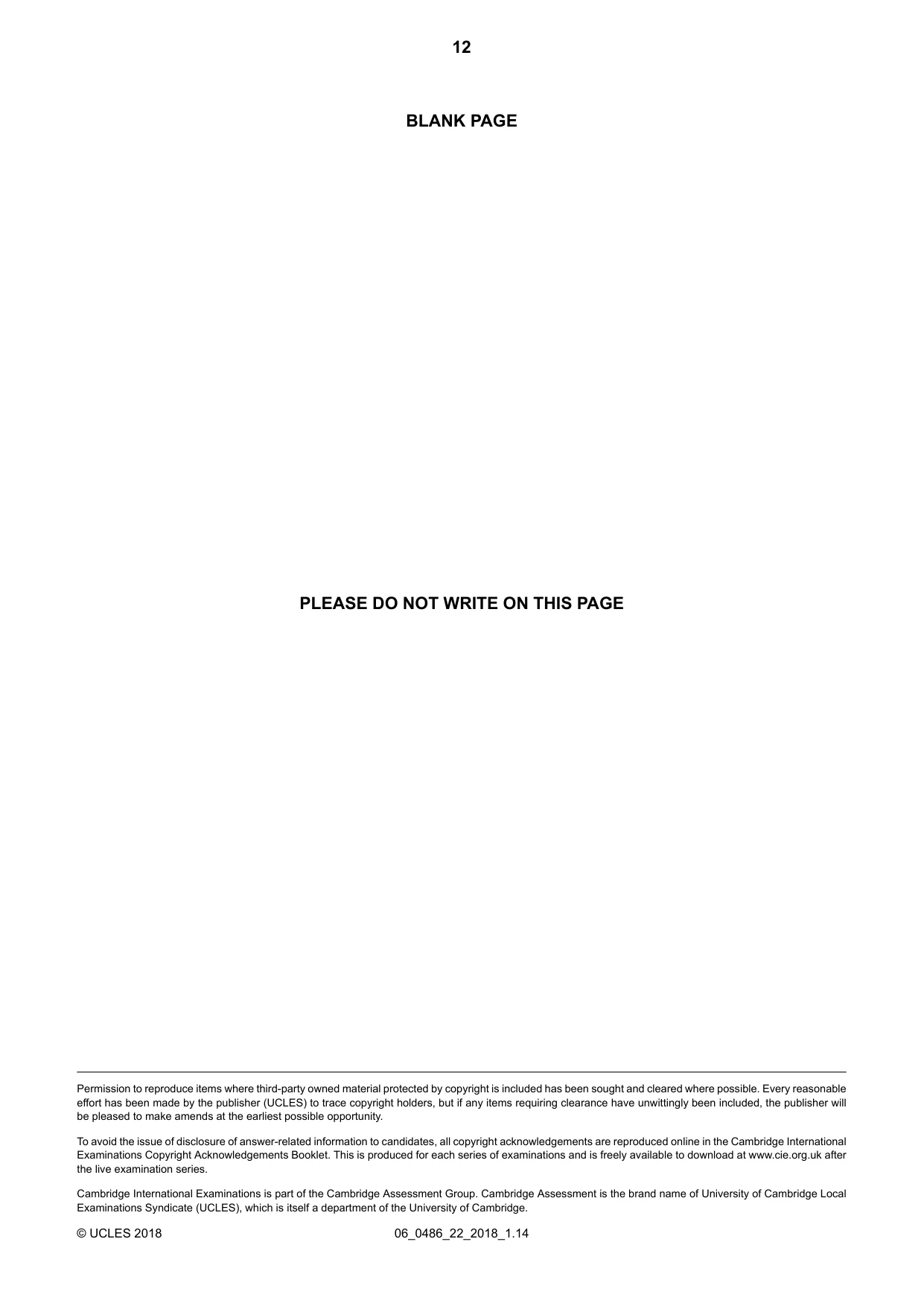 Cambridge IGCSE English - Literature 0486 2018 May/June Paper 2 · Variant 2 question paper, page 12 of 12