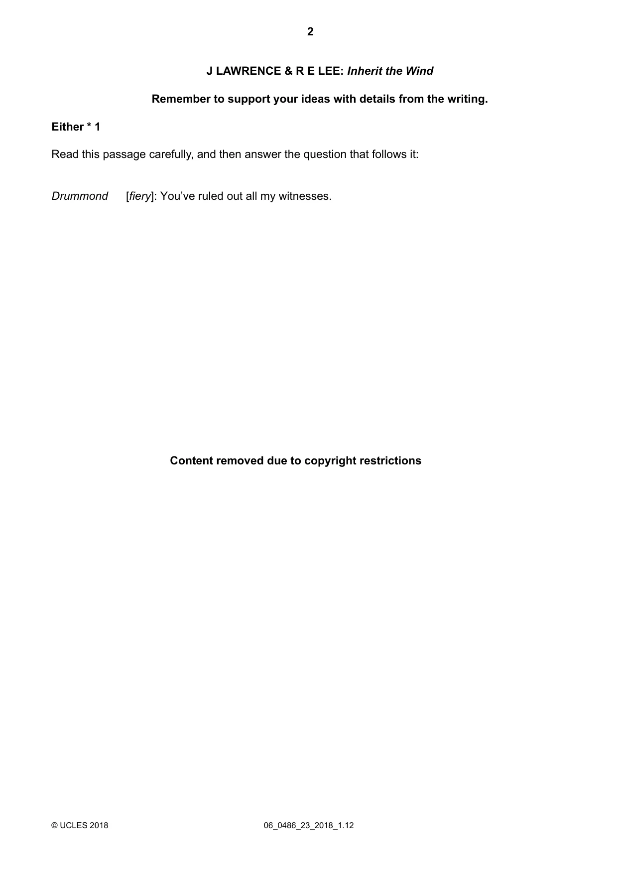 Cambridge IGCSE English - Literature 0486 2018 May/June Paper 2 · Variant 3 question paper, page 2 of 12