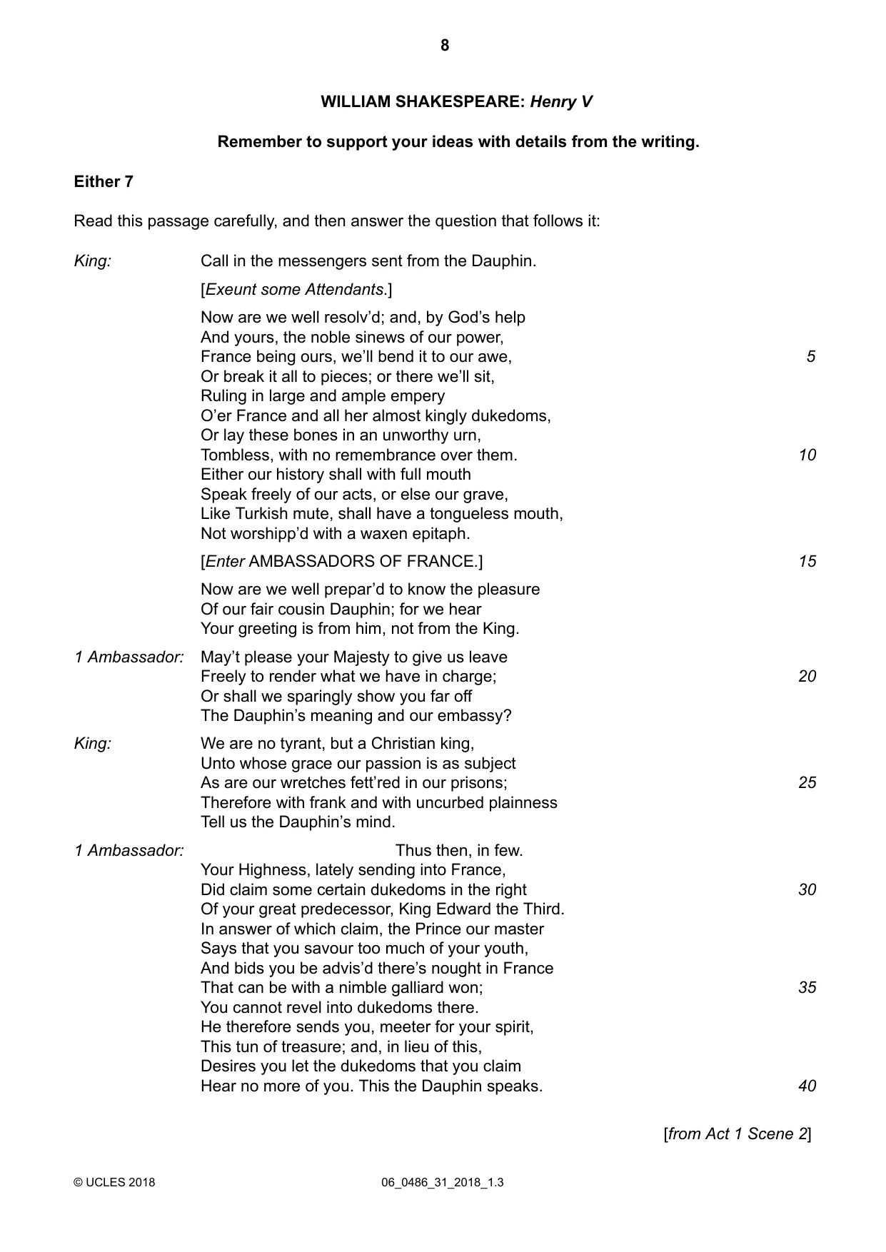 Cambridge IGCSE English - Literature 0486 2018 May/June Paper 3 · Variant 1 question paper, page 8 of 12