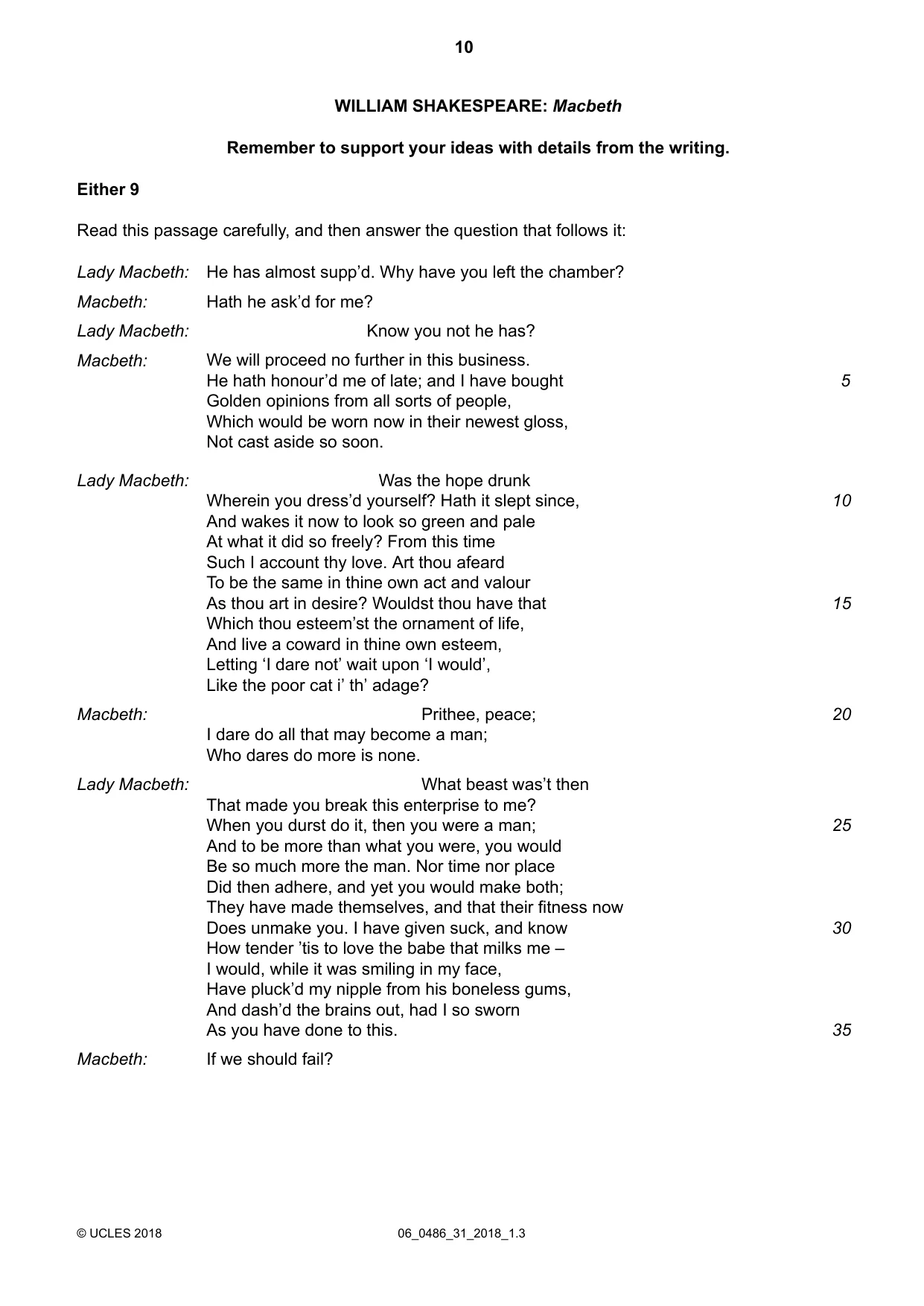 Cambridge IGCSE English - Literature 0486 2018 May/June Paper 3 · Variant 1 question paper, page 10 of 12