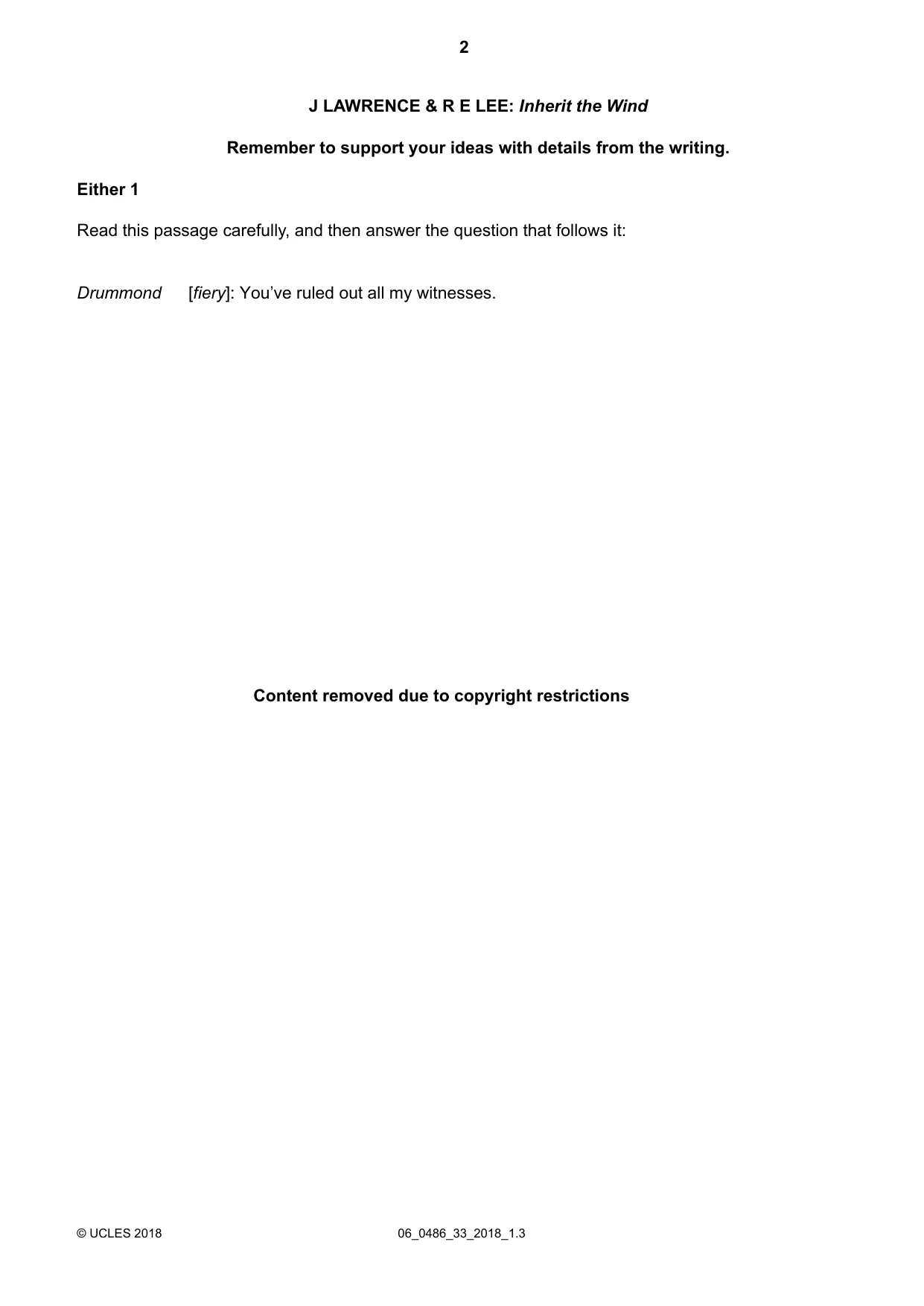 Cambridge IGCSE English - Literature 0486 2018 May/June Paper 3 · Variant 3 question paper, page 2 of 12