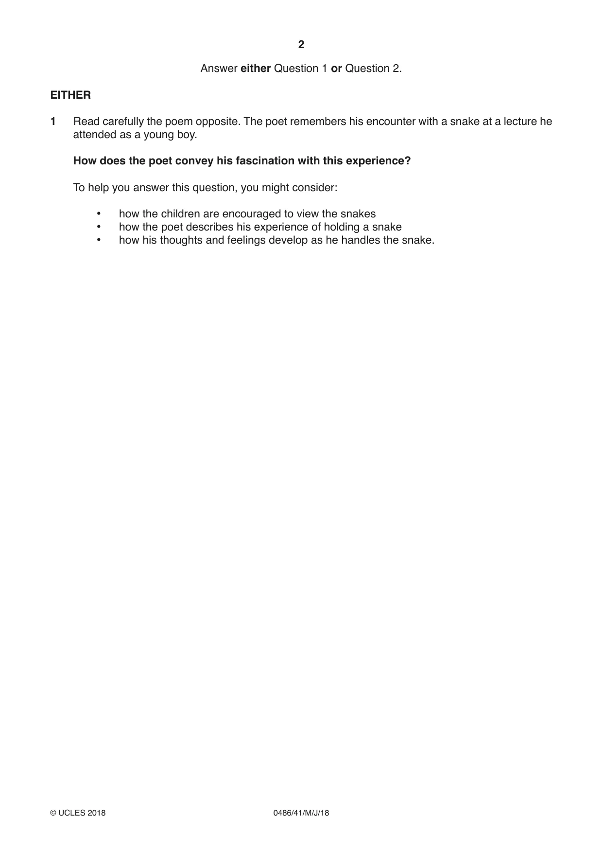 Cambridge IGCSE English - Literature 0486 2018 May/June Paper 4 · Variant 1 question paper, page 2 of 8