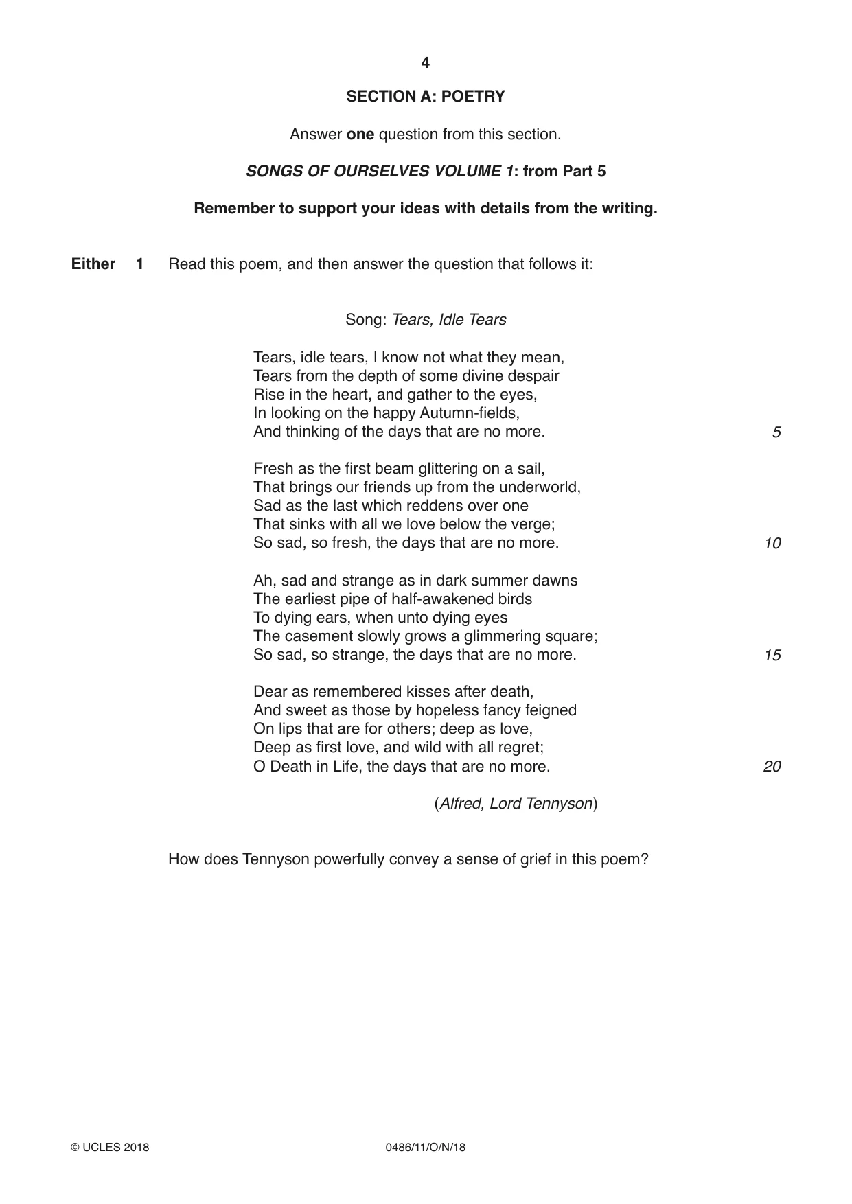 Cambridge IGCSE English - Literature 0486 2018 Oct/Nov Paper 1 · Variant 1 question paper, page 4 of 28