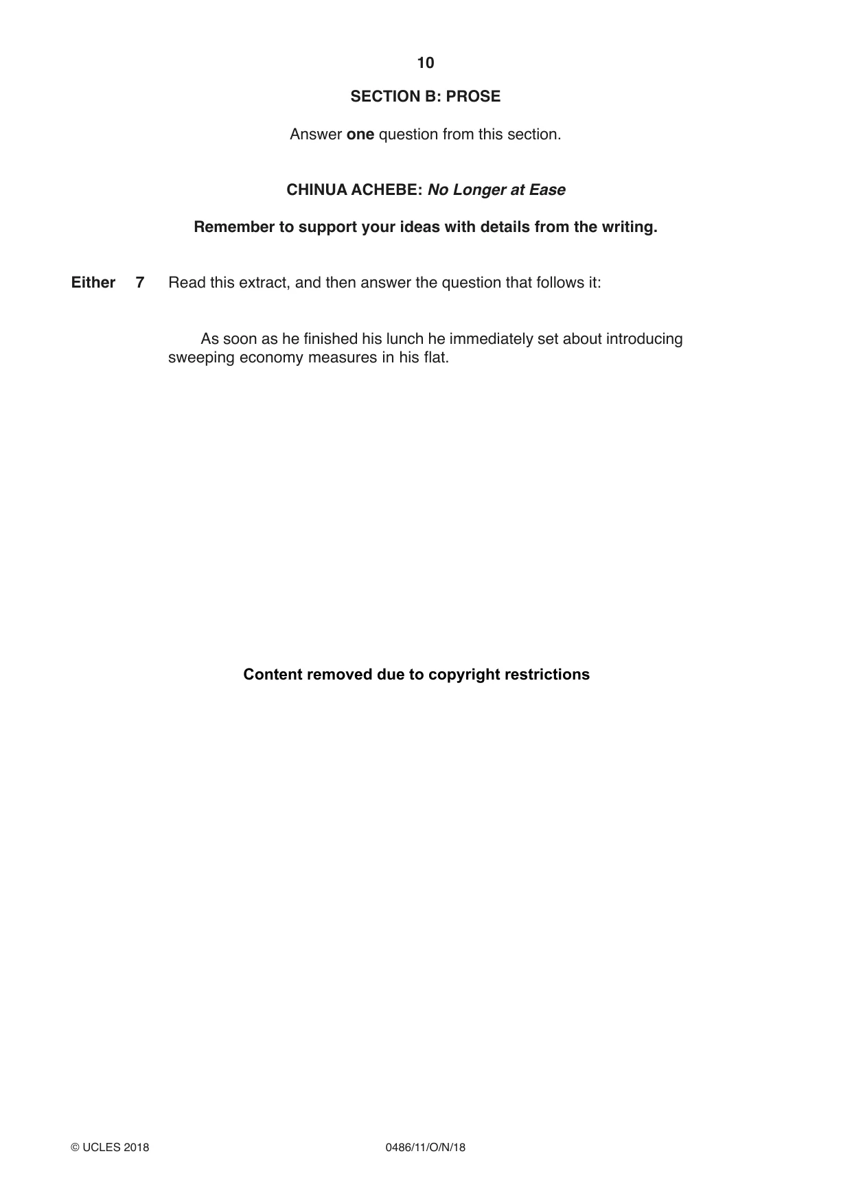 Cambridge IGCSE English - Literature 0486 2018 Oct/Nov Paper 1 · Variant 1 question paper, page 10 of 28