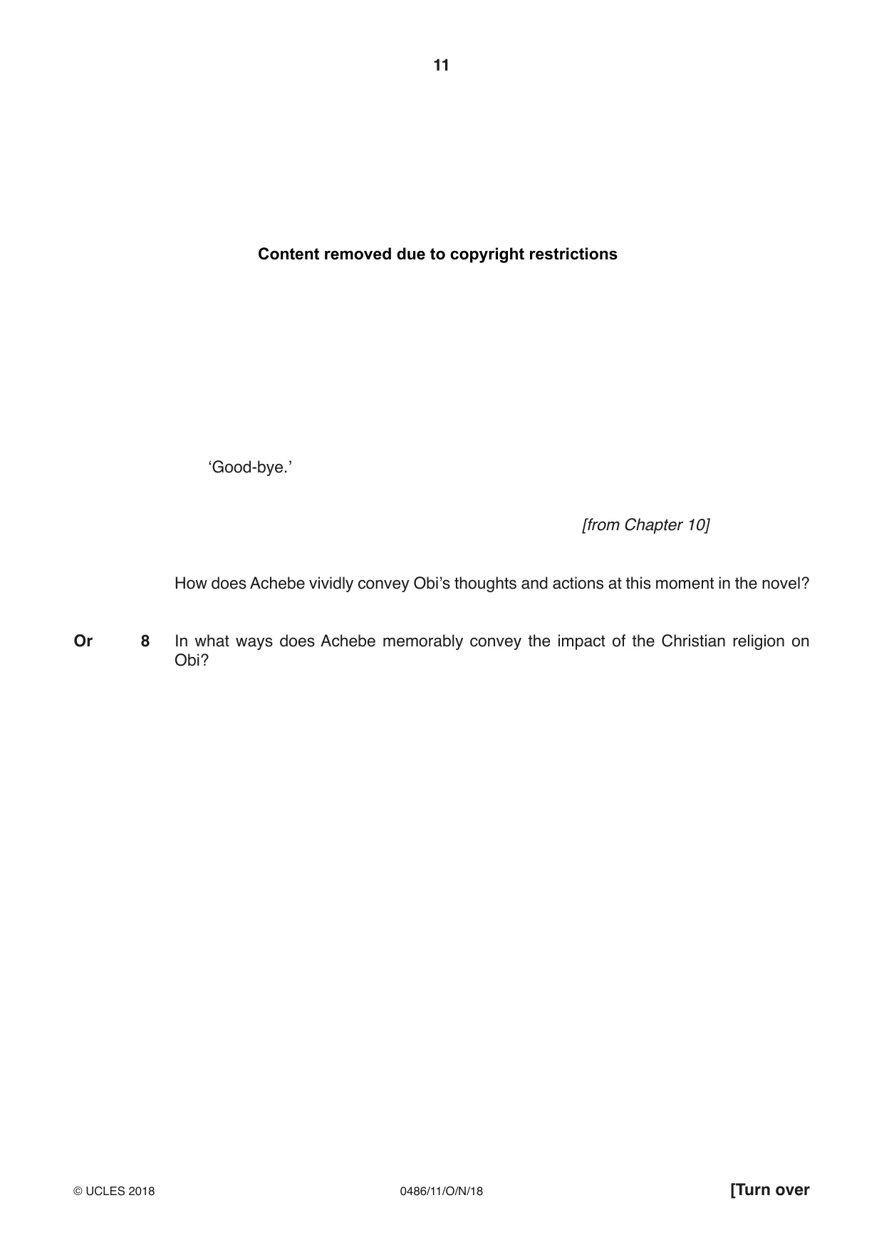 Cambridge IGCSE English - Literature 0486 2018 Oct/Nov Paper 1 · Variant 1 question paper, page 11 of 28